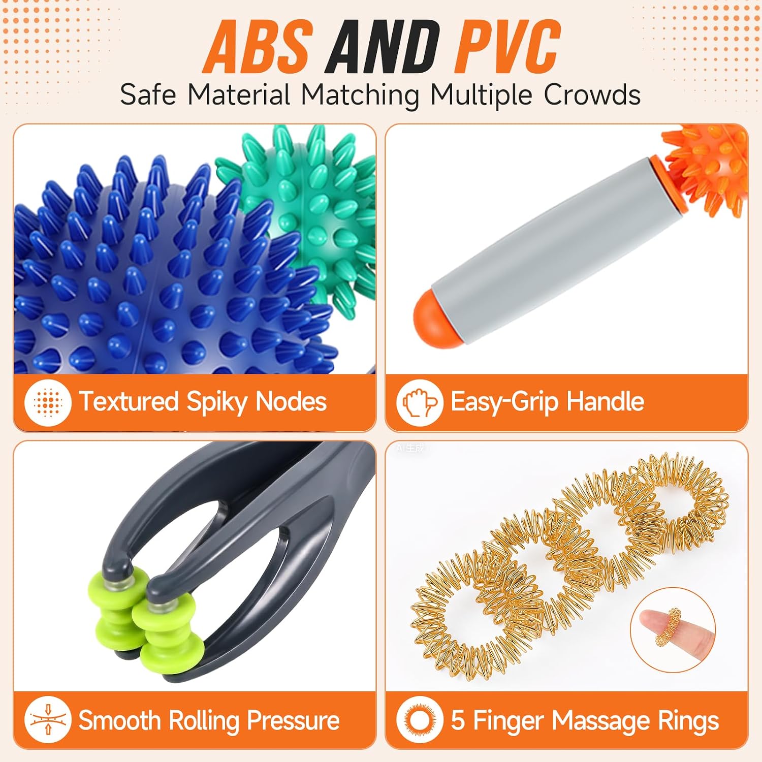 4 Pcs Manual Full Body Massage Tool Set with 5 Finger Rings
