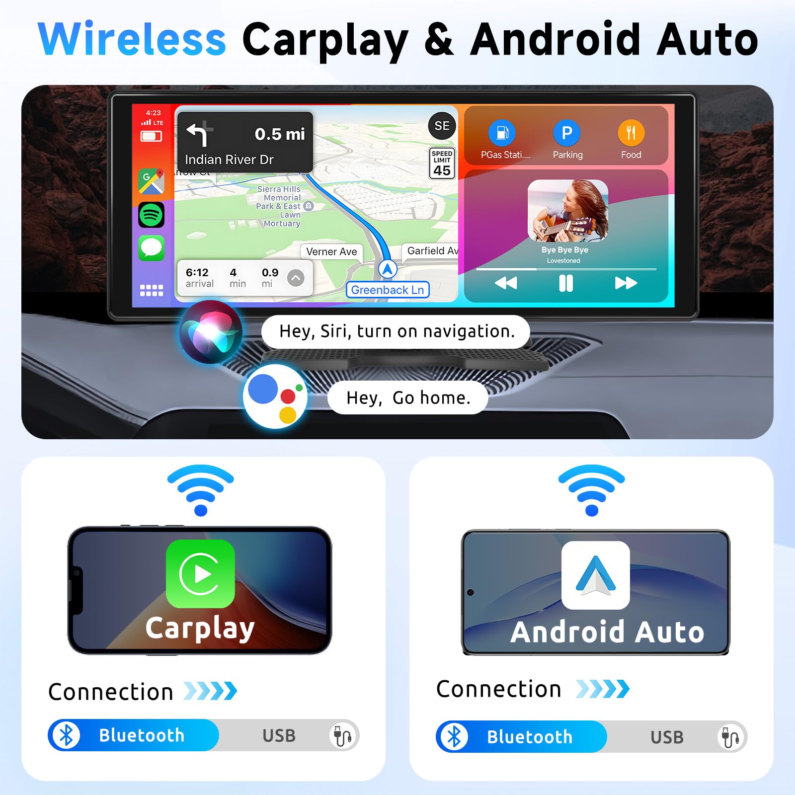 Hodozzy Autoradio Portatile Wireless Carplay Android Auto, 10,26 Pollici IPS Touch Screen Schermo Portatile Auto con Carplay, Bluetooth, Mirrorlink, FM, TF/AUX Radio Carplay Display per Auto Monitor