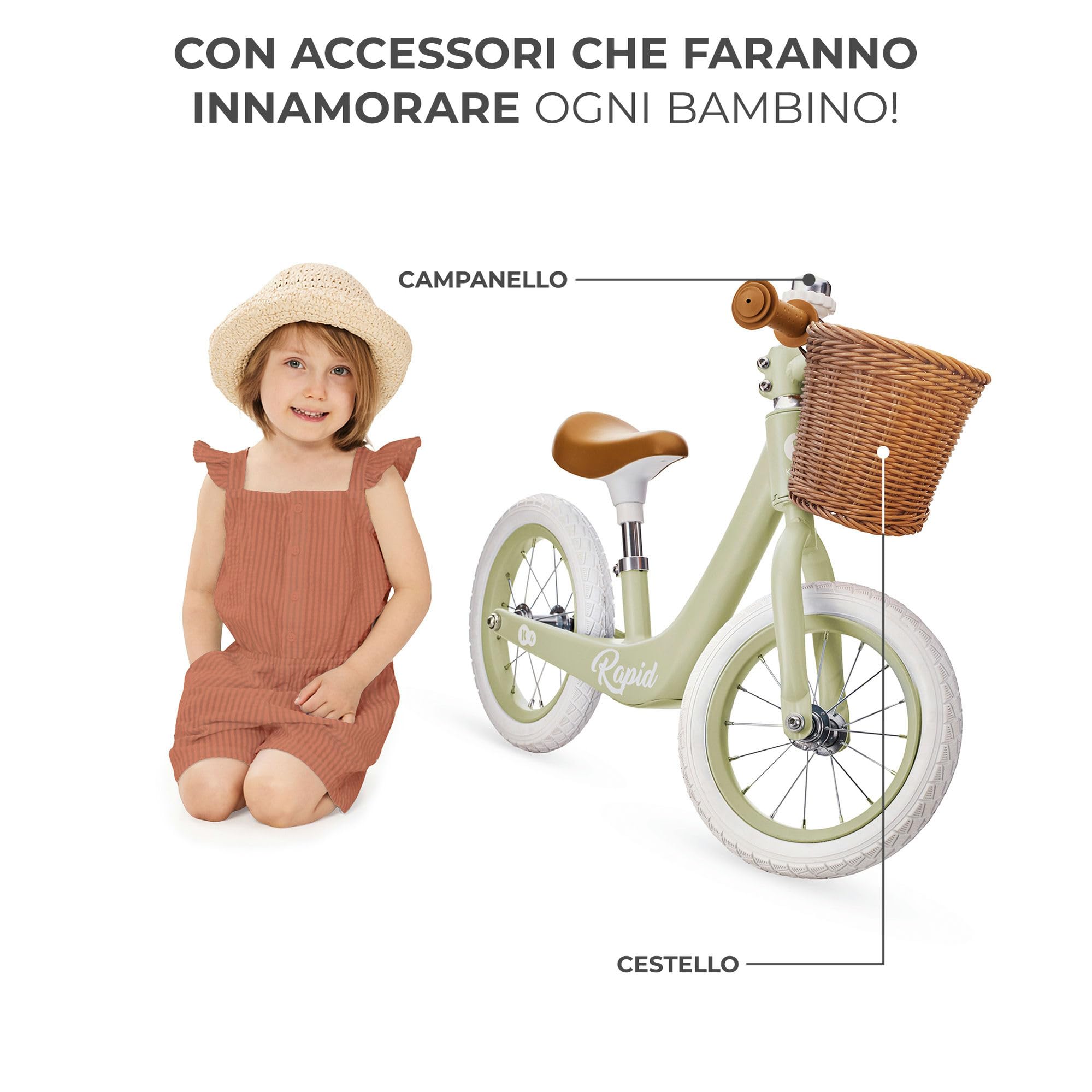 Kinderkraft RAPID2 Bicicletta in metallo, Bici senza pedale, Giocattoli per bambini da 2 anni a 35 kg