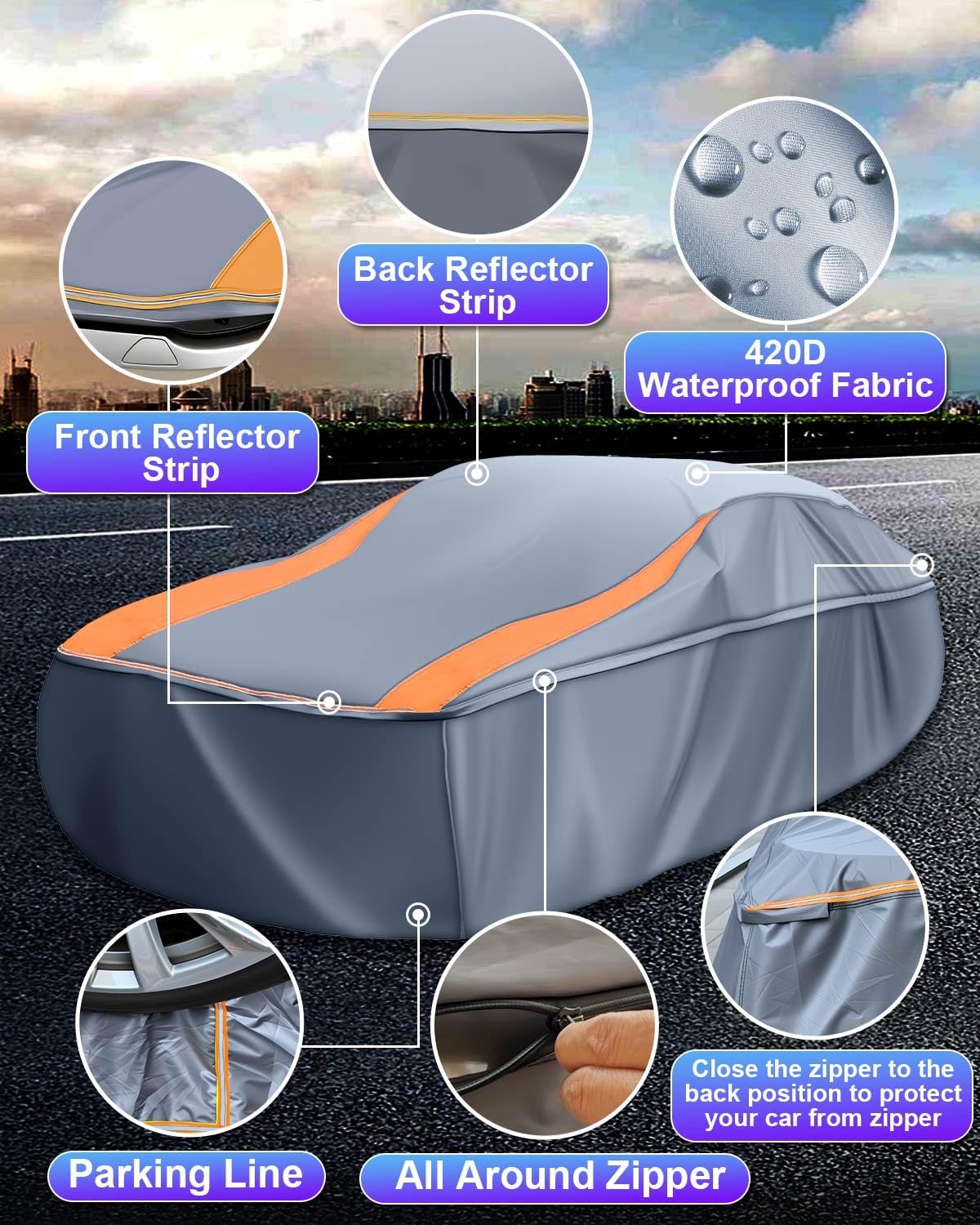 TAJSJNG Full Enclosed Car Covers for Automobiles Universal Fit for Impala El Camino Bel Air Biscayne Dodge Charger — view 7