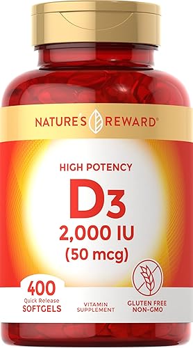 Nature's Reward Vitamina D3-2000 UI (50 mcg) - 400 unidades - Suplemento sin OMG y sin gluten