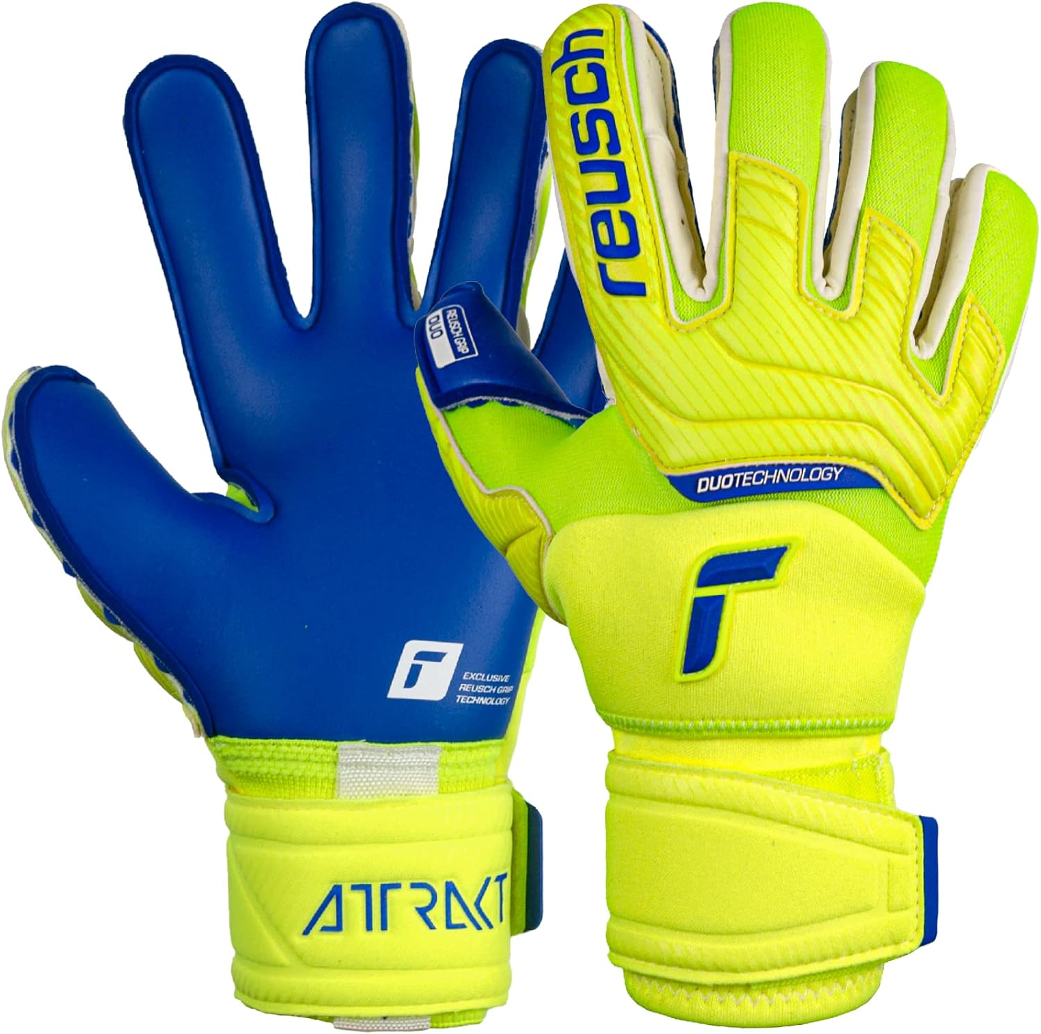 Reusch Attrakt Duo OrthoTec Goalkeeper Gloves Yellow/Blue, Size 10