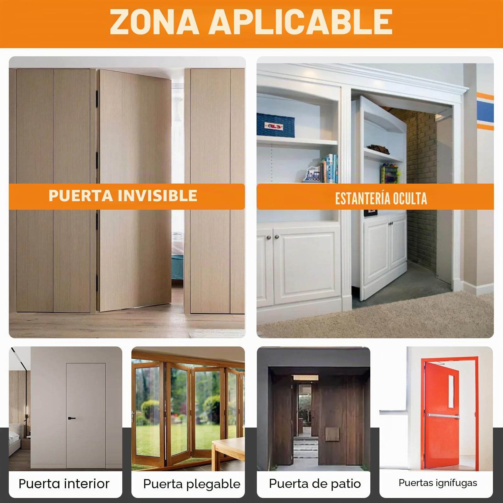 Bisagra de puerta oculta de 15.2 cm, silenciosa, bisagra oscilante de 180 grados, tope ajustable de 3 vías, 6 x 2.5 x 1 (2, negro)