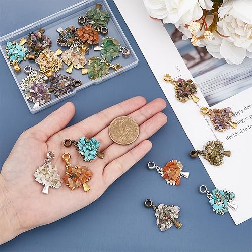 Miniatura 3 de SUPERFINDINGS 21 colgantes de piedras preciosas del árbol de la vida, colgantes de cristal de cuarzo, chakras, dijes de piedras preciosas mixtas