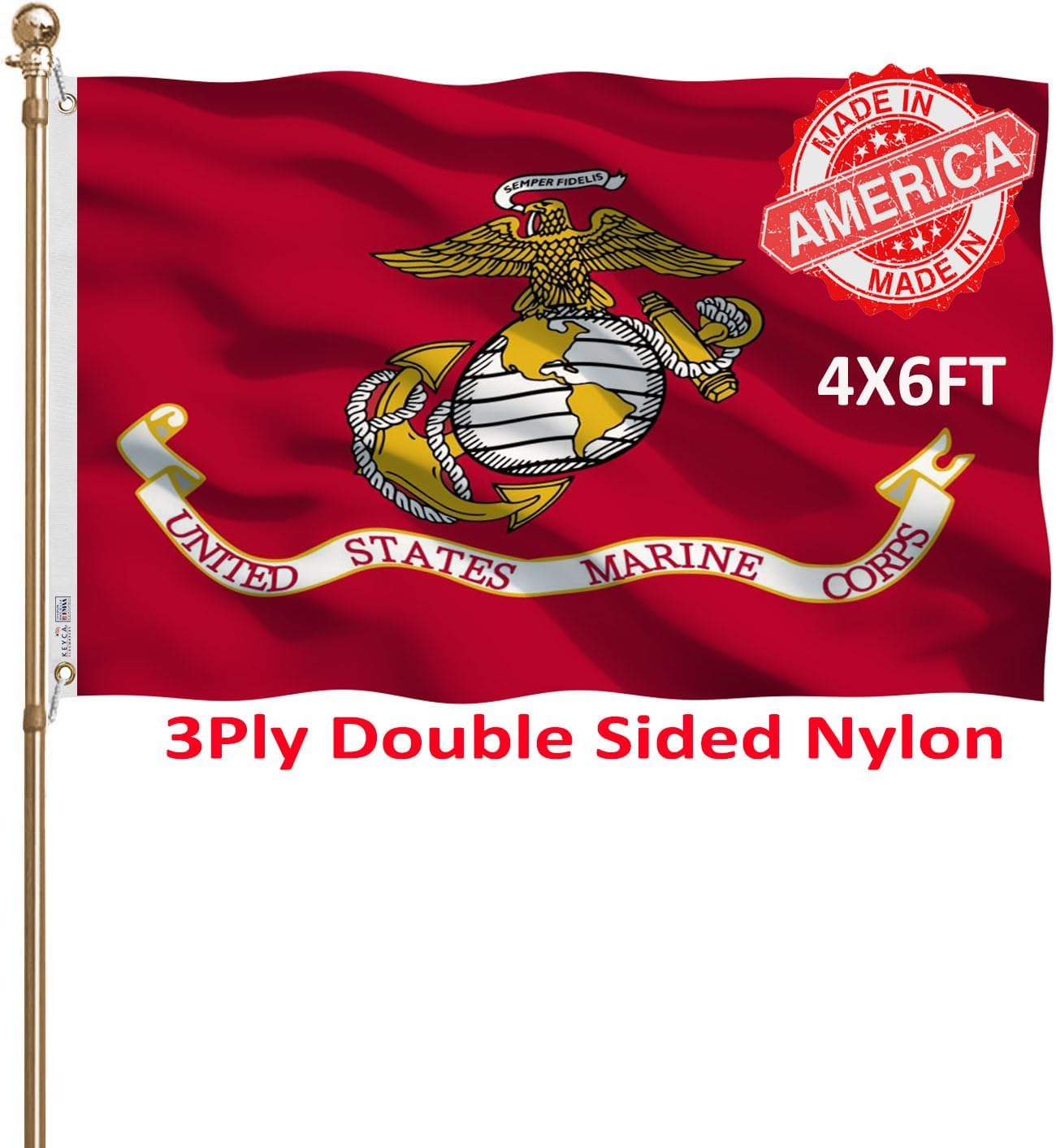 US Marine Corps USMC Flags 3x5 Outdoor Heavy Duty Double Sided 340D Nylon Vivid Color Anti-Fading with 2 Brass Grommets for Home/Company/Indoor Outdoor Decoration