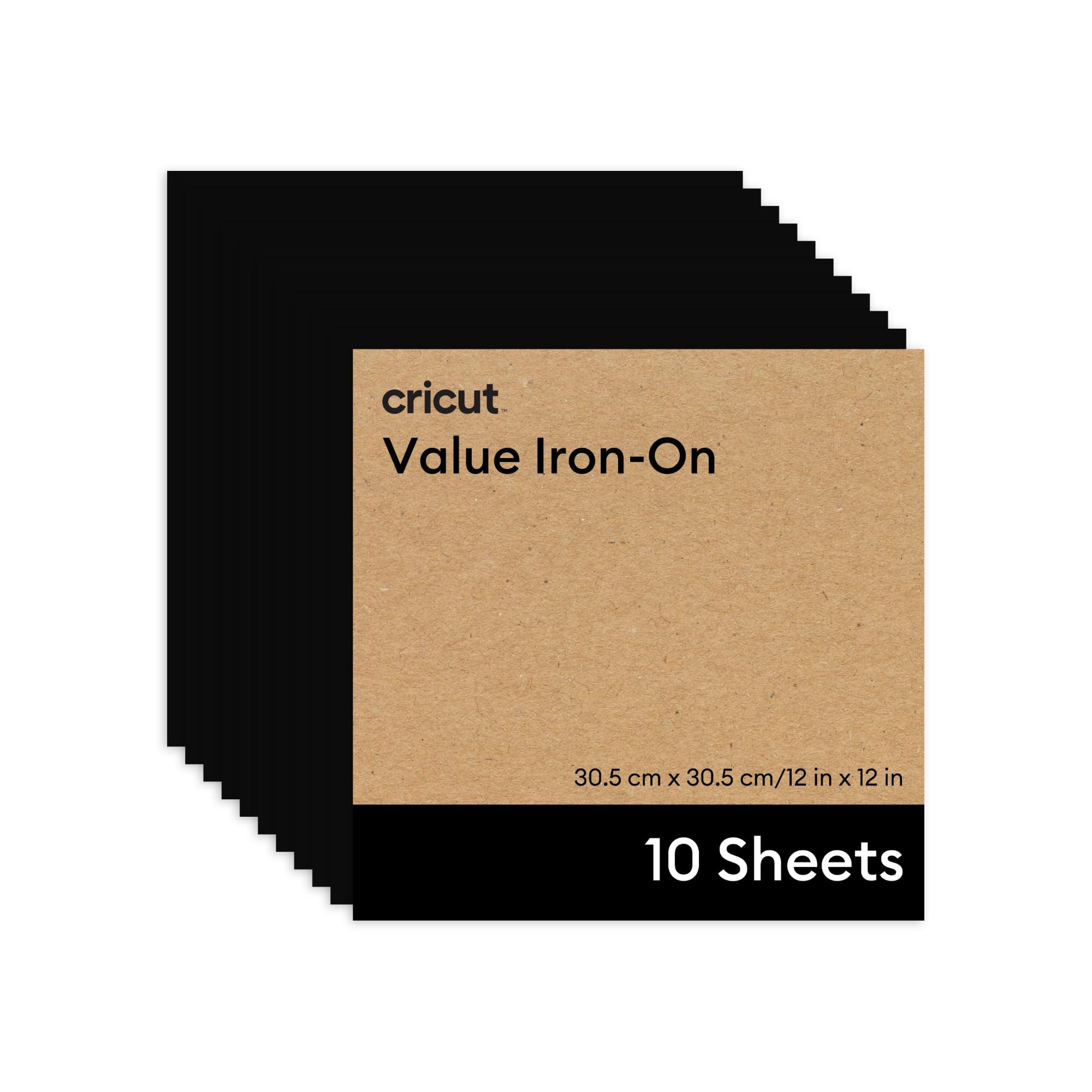 Cricut HTV Heat Transfer Vinyl Sheets | Pack of 10 | 30.5 cm × 30.5 cm | Black | Iron-On HTV Vinyl Sheets for Fabric, Perfect for Custom T-Shirts & DIY Clothing