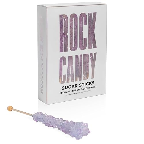 Candy Envy - Iridescent Lavender Rock Candy Sugar Sticks - Tutti Frutti Flavored - 12 Individually Wrapped Party Favors - 12 Count (Pack of 1)