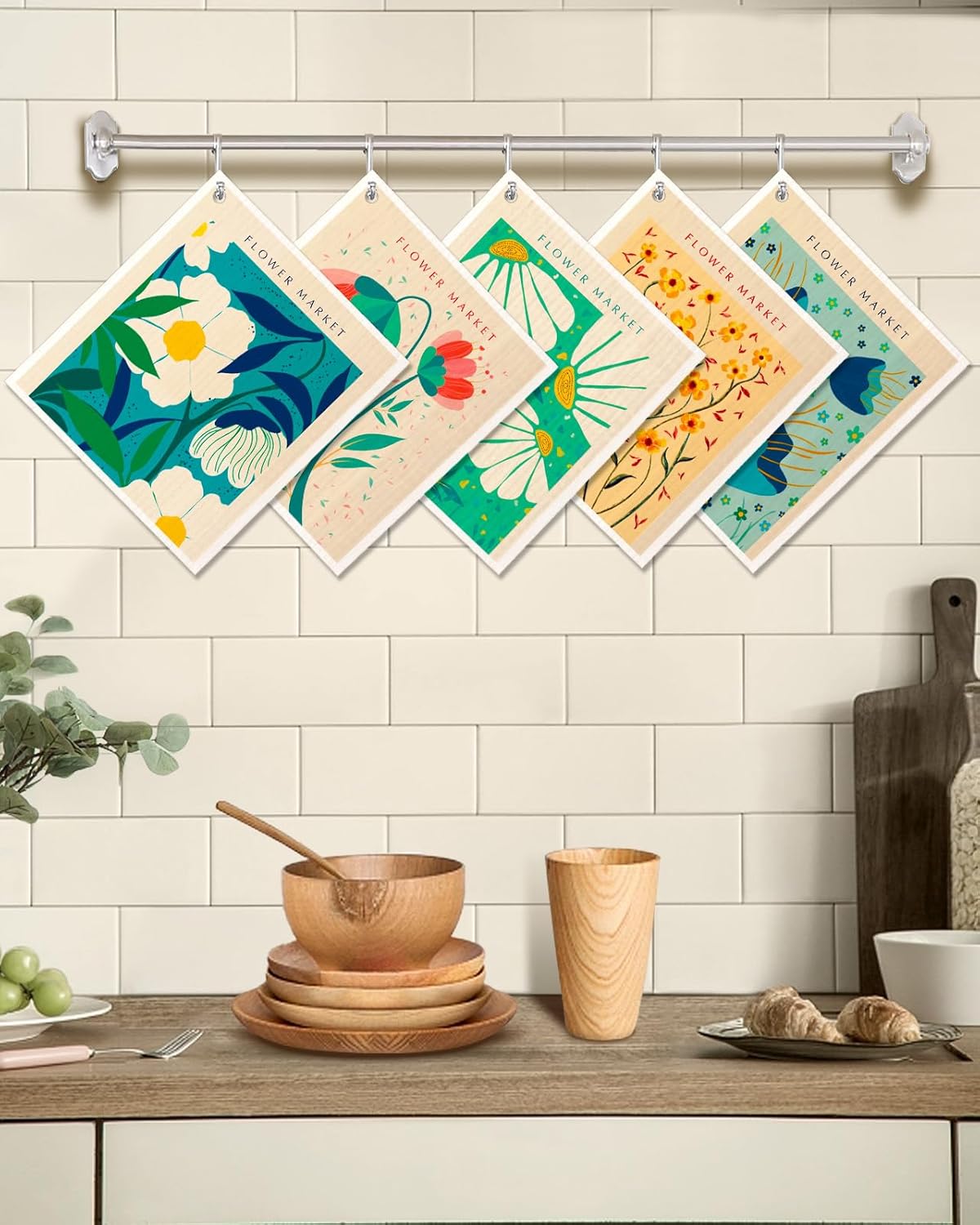 Swedish Dishcloths for Kitchen - 5 Pack Reusable Dish Cloths for Washing Dishes Absorbent Cute Funny Kitchen Towels Cleaning Sponge, Cartoon Flower - Image 5