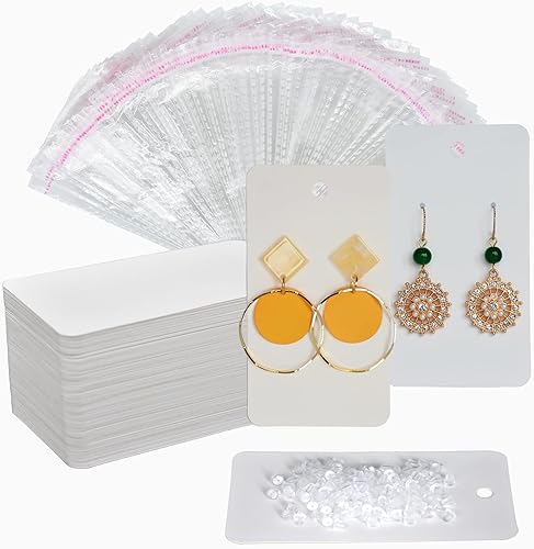 Miniatura 8 de Twavang Juego de portatarjetas para aretes, 100 tarjetas de exhibición de aretes de papel kraft, 100 pares transparentes para aretes con 100 bolsas