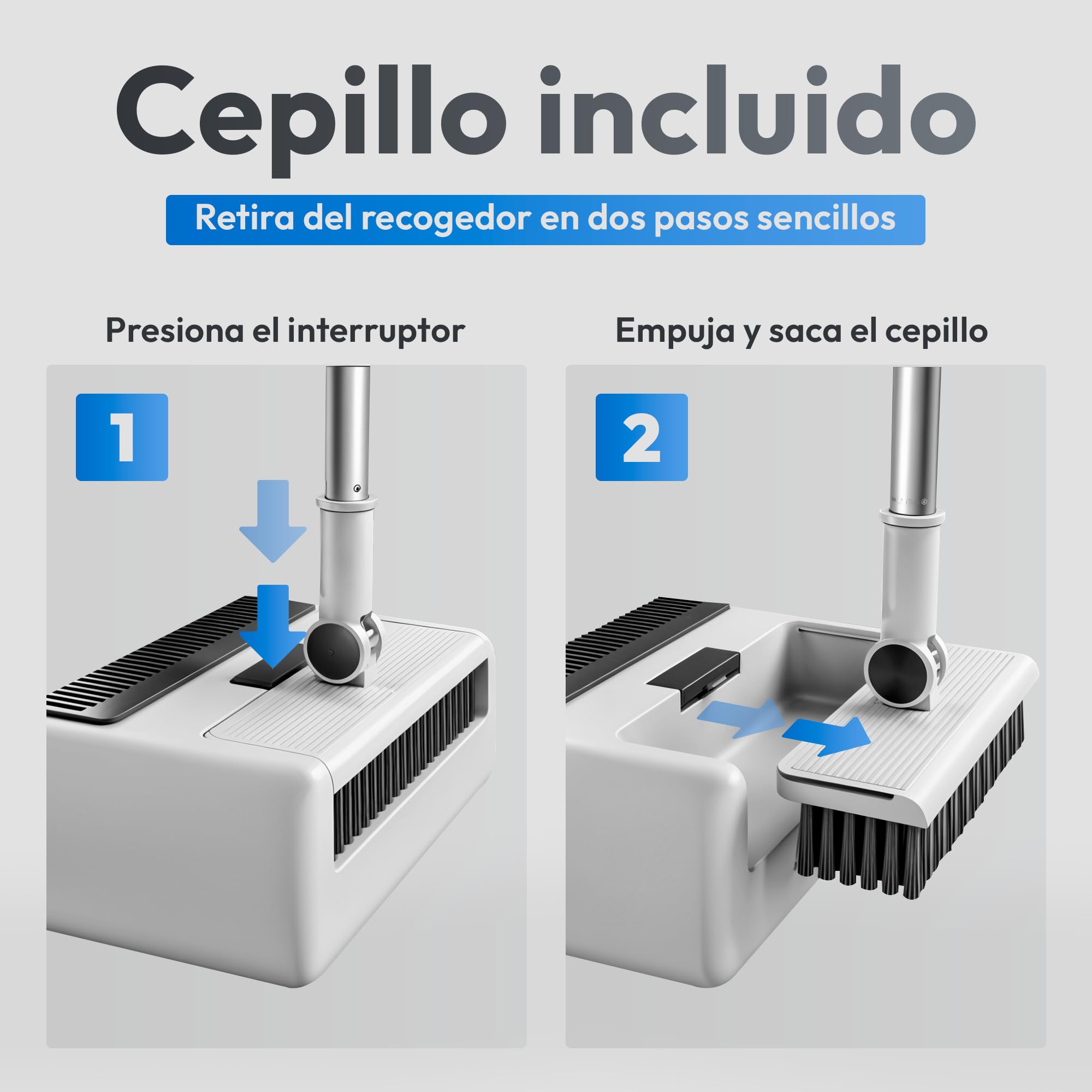 JUPPLIES Escoba y Recogedor Plegable 3 en 1 con Cepillo Extraíble y Limpiacristales Oculto - Mango Telescópico de 126 cm y Rotación de 180º - Limpieza del Hogar Oficina
