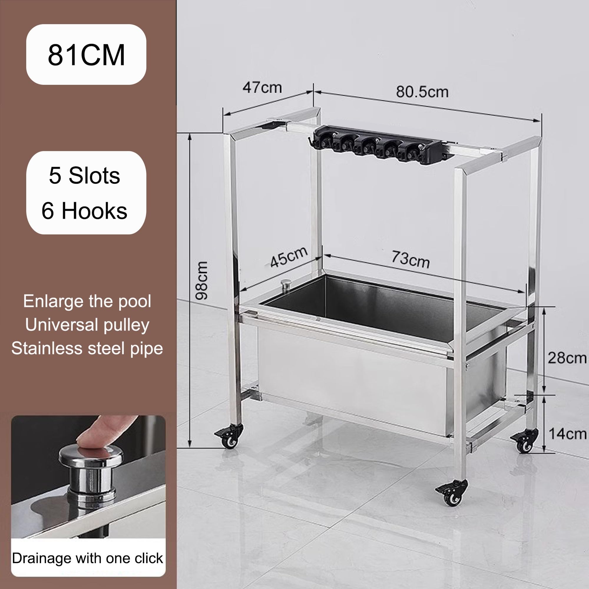 Chariot de nettoyage en acier avec roulettes Lo Outil de jardin Gain de place 81 cm