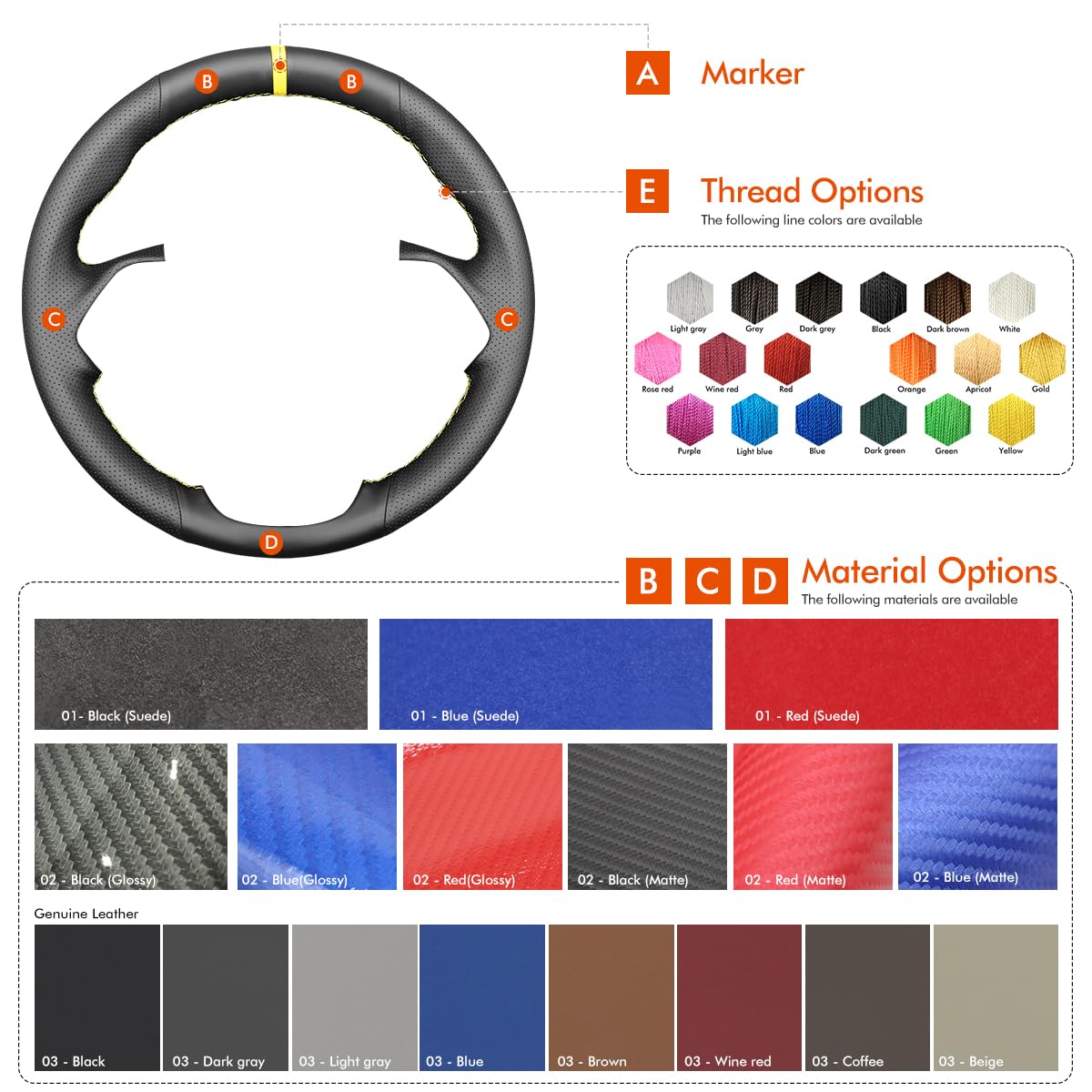 MEWANT Steering Wheel Cover Compatible with BMW E87 E81 E82 E88 E91 E92 E93 E84 E92 E92 E93 2007-2013 Hand-Stitched Steering Wheel Wrap