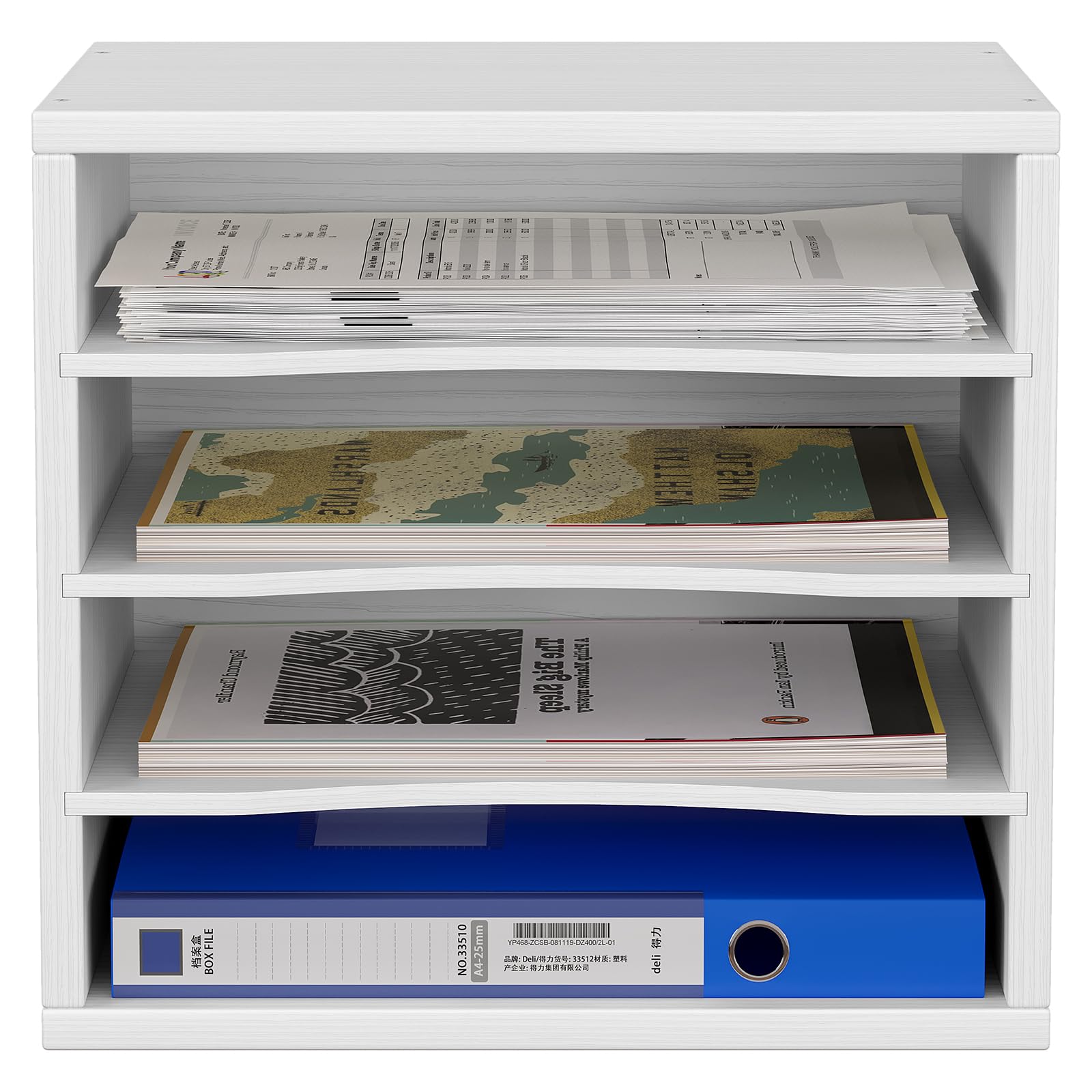 EasyPAG 4 Niveles Madera A4 Organizador Escritorio Bandeja Archivador Clasificador Documentos Soporte Papeles Almacenamiento Archivos Estante Folios,Blanco