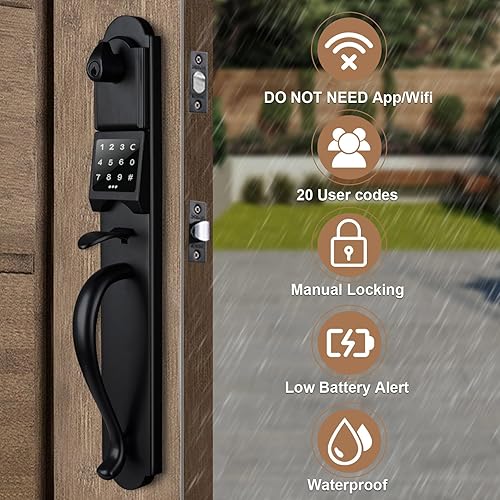 Miniatura 2 de HISAFE Juego de cerradura inteligente para puerta delantera, cerradura de puerta de entrada sin llave con pantalla táctil, acabado negro mate