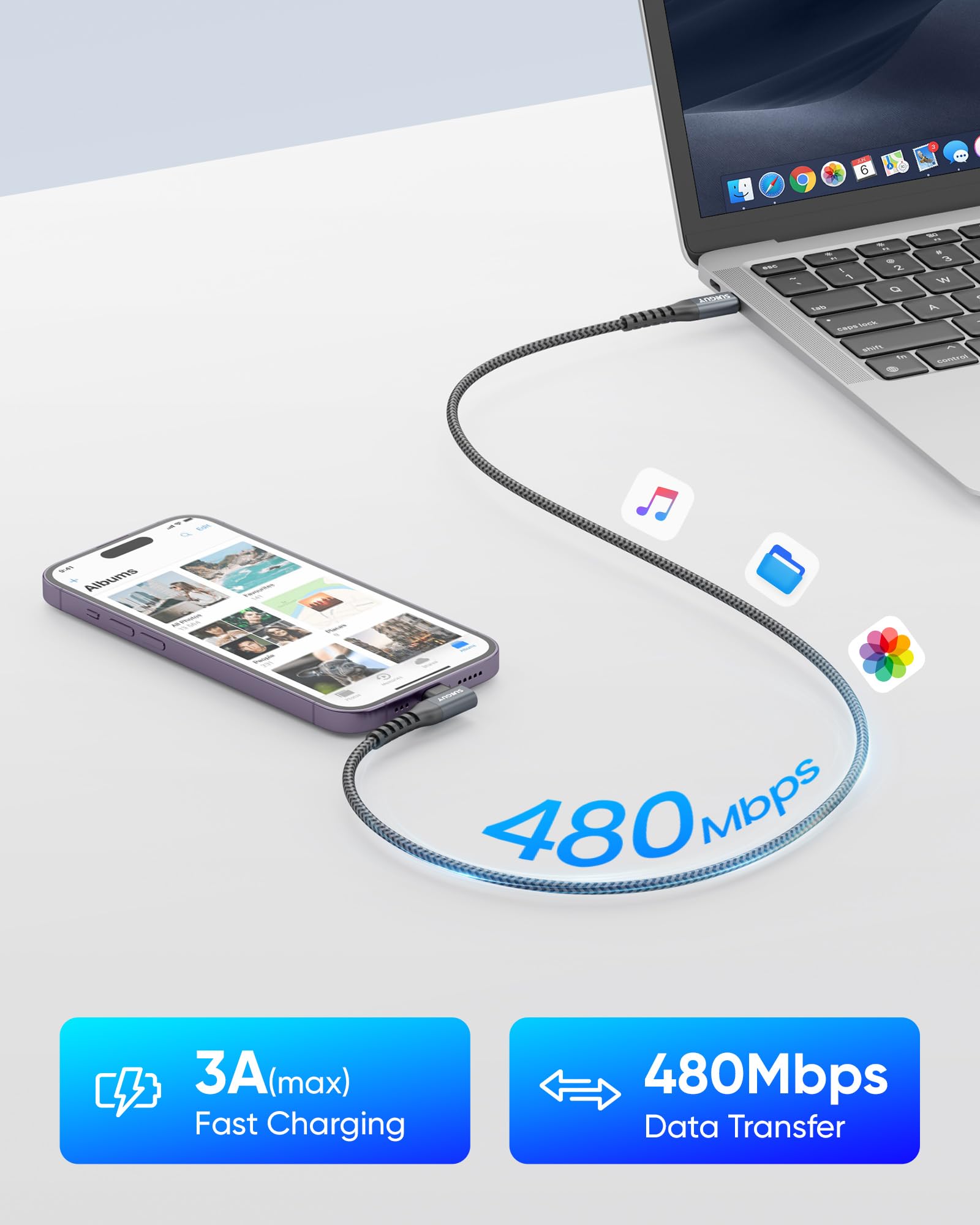 SUNGUY Cable iPhone USB C Coudé 90 Degrés 0.15M 2 pièces, Cable USB C vers Lightning Chargeur Rapide Power Tressé Compatible avec iPhone 14/13/12/11 Pro Max Mini X XS XR Plus SE