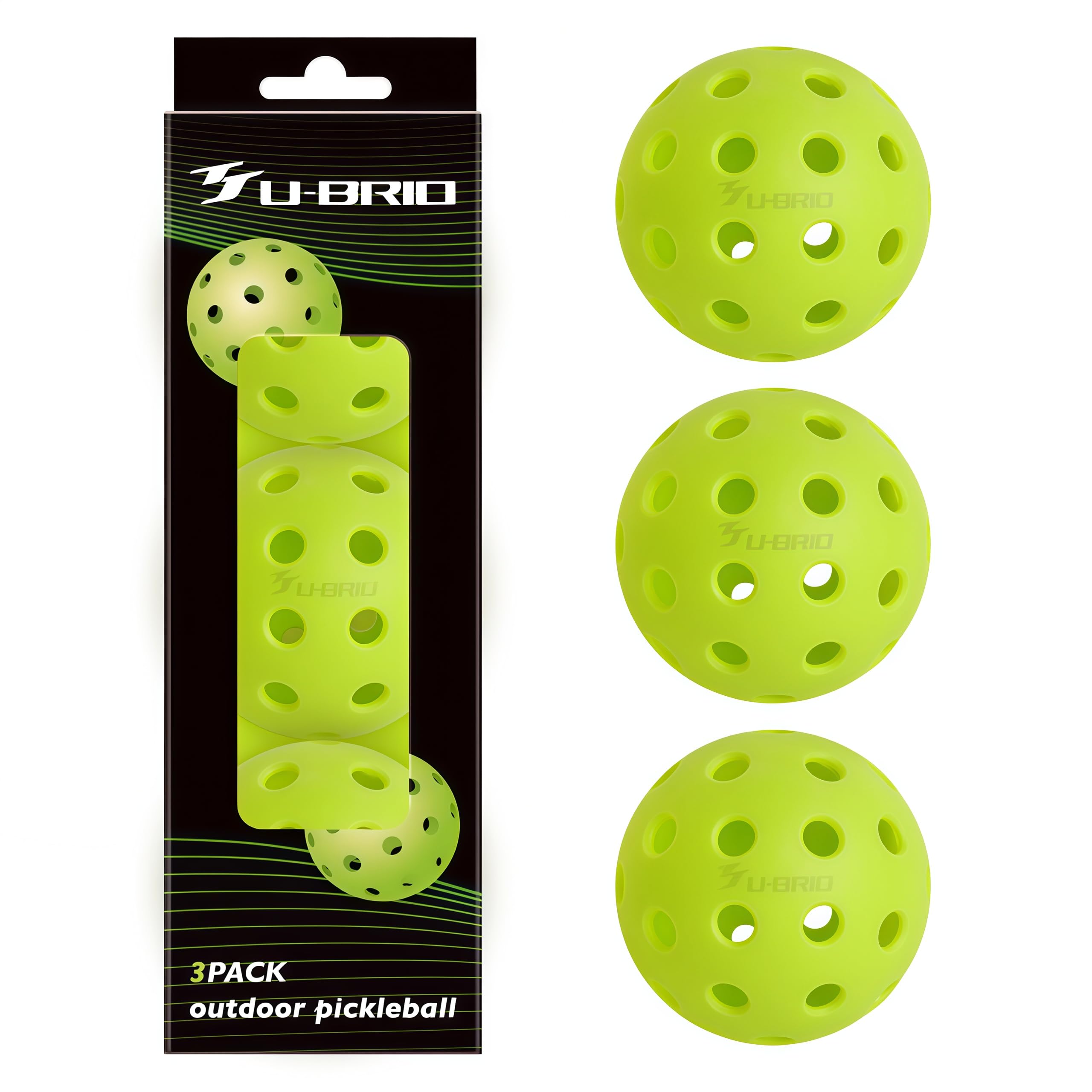 U-BRIO Pro-Grade 40-Hole Outdoor Pickleball Balls 3/4/12 Pack- Pro-Player Tested with Wind-Resistant Design, High-Visibility & 300+ Hit Suitable for