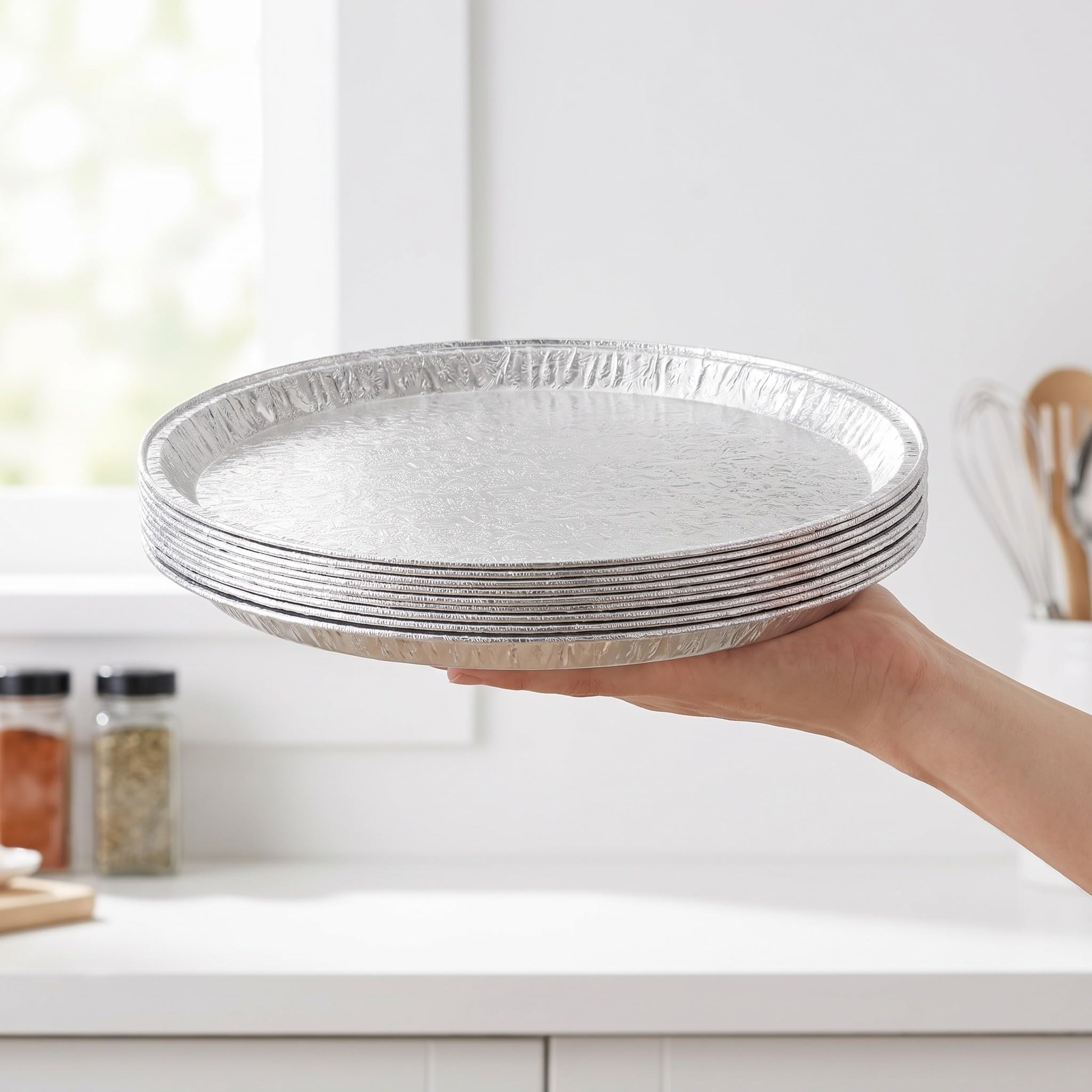 OSALADI 10 szt. jednorazowych aluminiowych patelni do pizzy 12" | Taca do pieczenia z folii aluminiowej do pieczenia ciasteczek czekoladowych, grilla, biwakowania i imprez, bezpieczna w