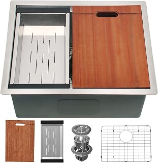 Homtone 22 Inch Kitchen Sink Undermount Sink, Stainless Steel Bar Sink Deep Single Bowl Kitchen Sink, Workstation Sink for RV Kitchen