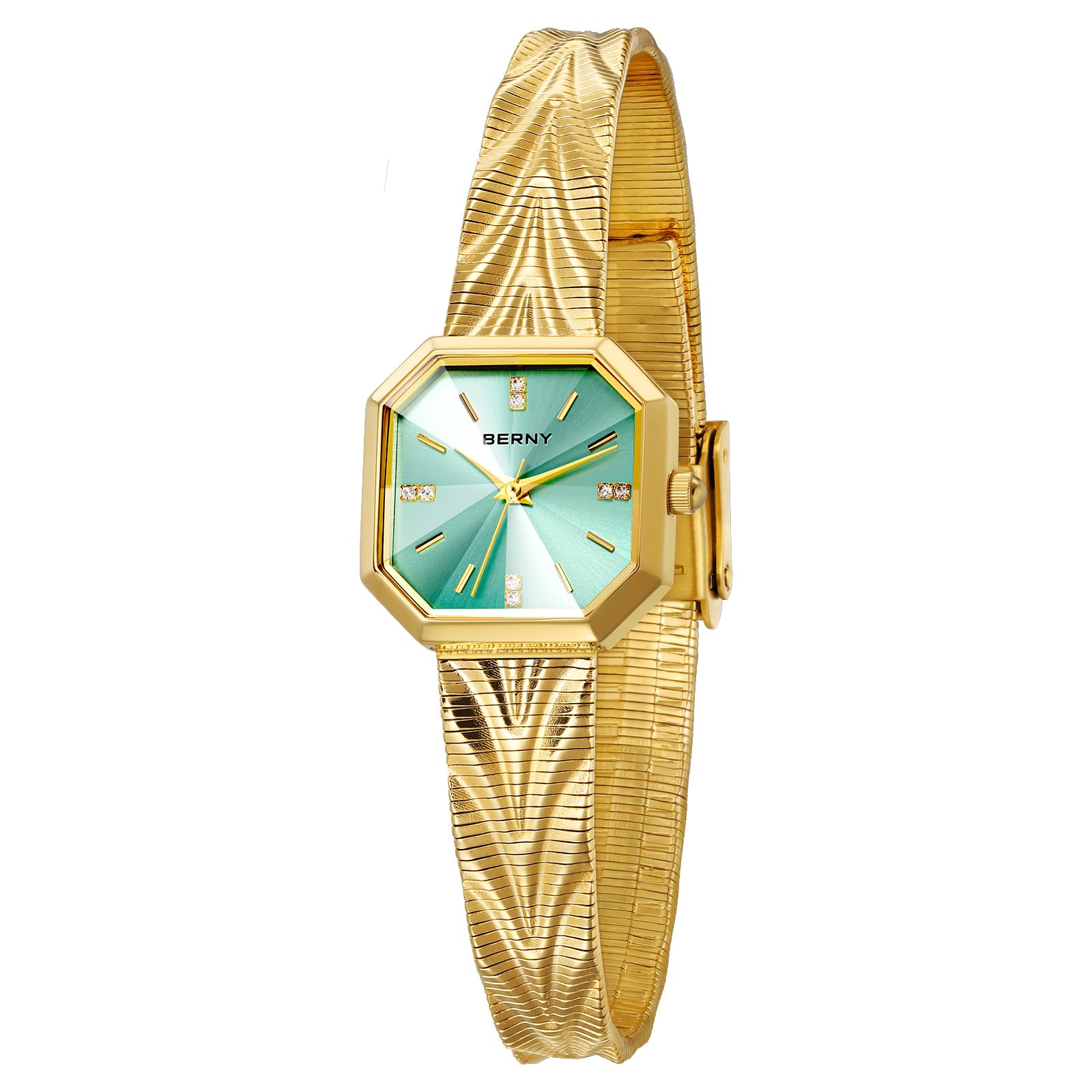 BERNY Gold Uhr für Frauen Quarzuhr Unregelmäßiges quadratisches Zifferblatt Mode Zeitmesser wasserdichte Armband Armbanduhren