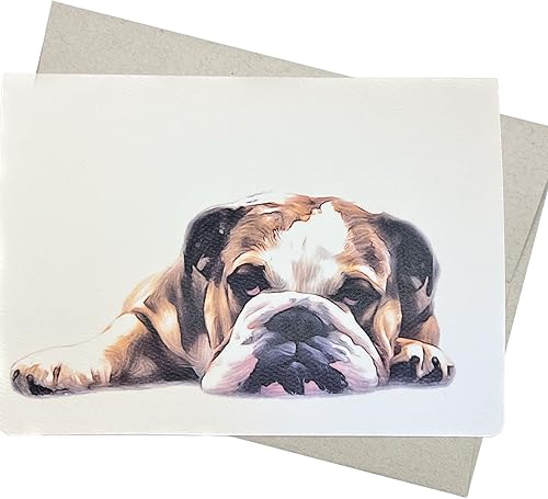 Tarjeta de cumpleaños de bulldog inglés (5 x 7 pulgadas, 1 tarjeta texturizada, interior en blanco) para todas las ocasiones como bodas,