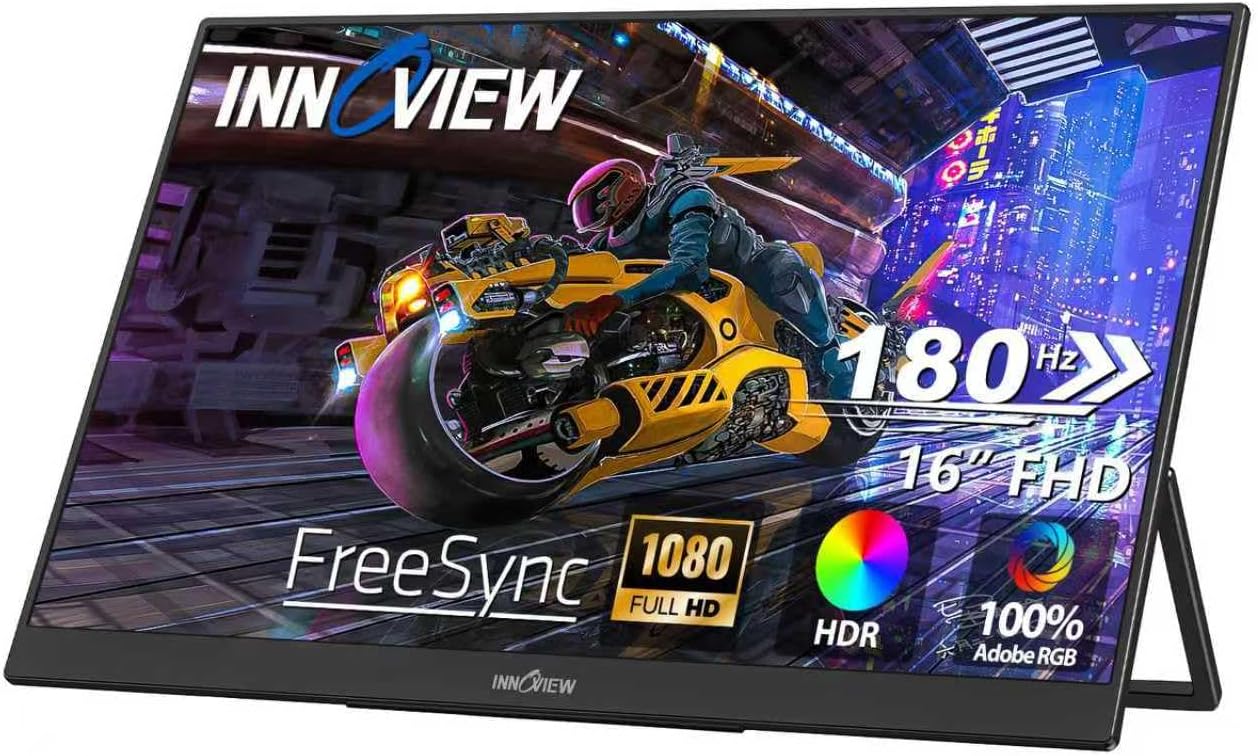 Portable Monitor, 16" 1080P FHD 180Hz 100% sRGB, Portable Gaming Monitor with Sleeve, USB-C Mini HDMI Portable Laptop Monitor for Laptop, Phones, MacBook, Tablet, PS4/5, Switch, Xbox