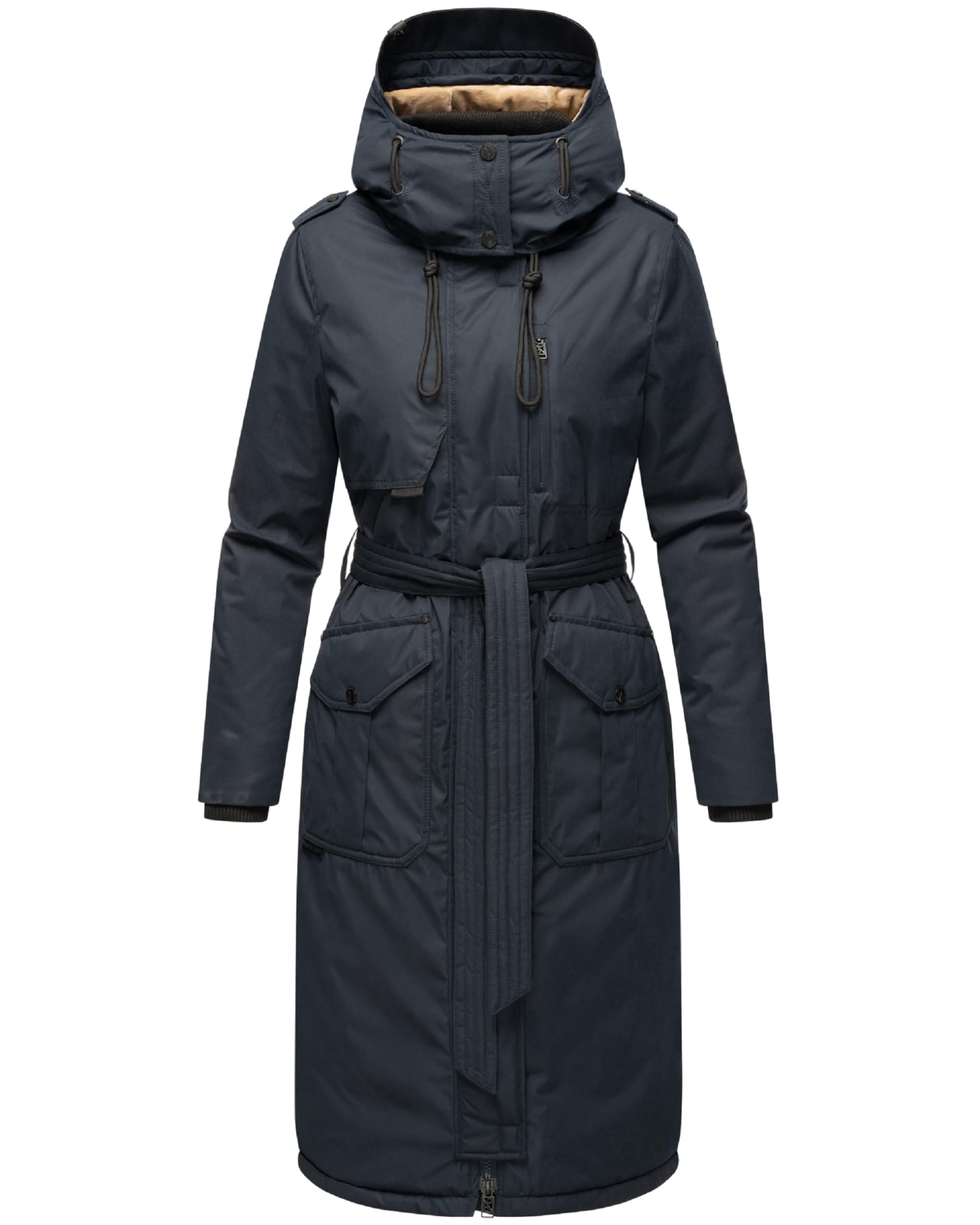 Navahoo Women's Navy Hokulanii Winter Coat, Warm Parka, Long, With High Collar And Soft Hood, Xs–Xxl, Xs