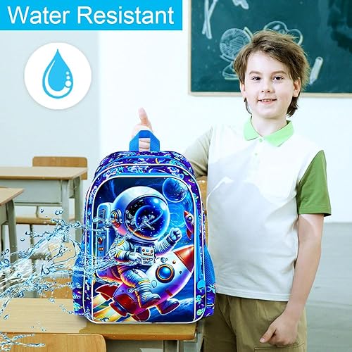 Miniatura 7 de Mochila de 3 piezas para niños, 16 pulgadas con lonchera, mochilas escolares para primaria preescolar jardín de infantes, Azul astronauta, Tamaño