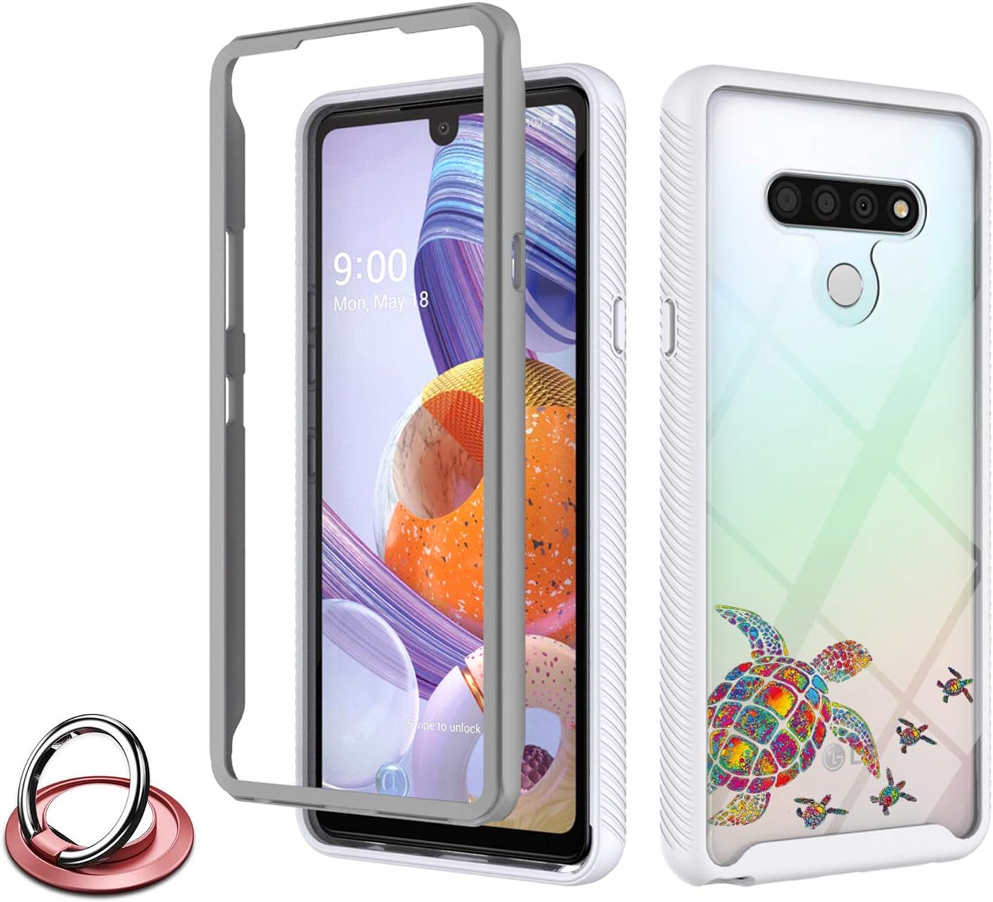 Compatible with LG Stylo 6 Case Clear for Girls Colorful Turtle Rugged Hybrid Bumper Heavy Duty Protective Cute Cases for LG Stylo 6 Women Men