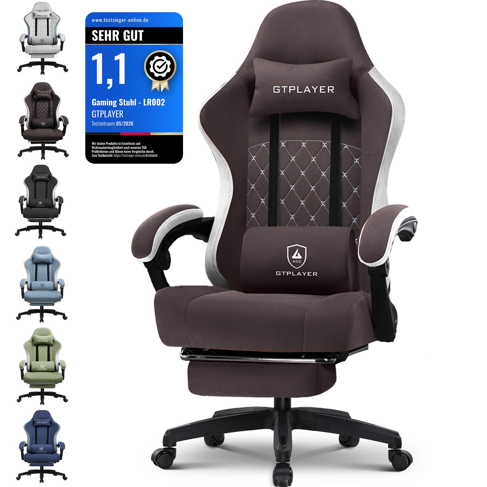 GTPLAYER Ergonomiczna poduszka do gier Avec Surface na Tissu, poduszka pod głowę, połączenie i stopy repose, brun