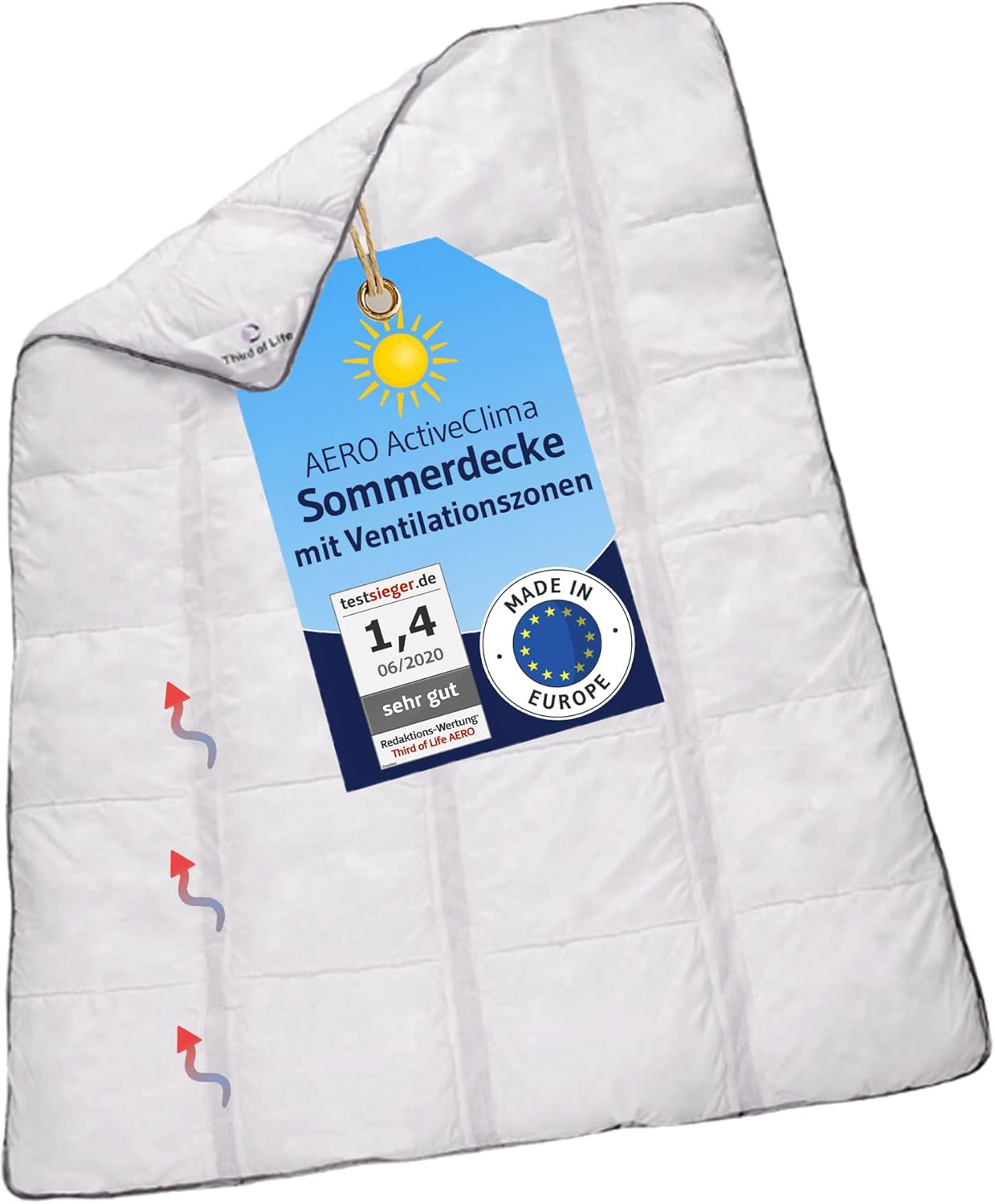 AERO ActiveClima 135x200 Sommerdecke mit innovativer OptiSleep®-Technologie | Luftige Steppdecke mit Ventilationsstreifen und hohe Atmungsaktivität | Perfekt als leichte Sommer-Decke 135 x 200 cm
