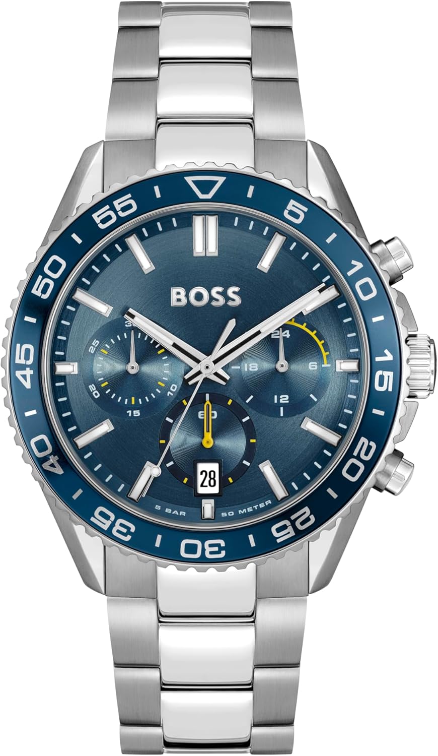 BOSS Runner Men's 44mm Chronograph Stainless Steel Wristwatch - Water Resistant up to 5ATM/50 Meters, Rotating Bezel, Perfect for a Sporty Look