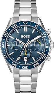 BOSS Runner Men's 44mm Chronograph Stainless Steel Wristwatch - Water Resistant up to 5ATM/50 Meters, Rotating Bezel, Perfect for a Sporty Look