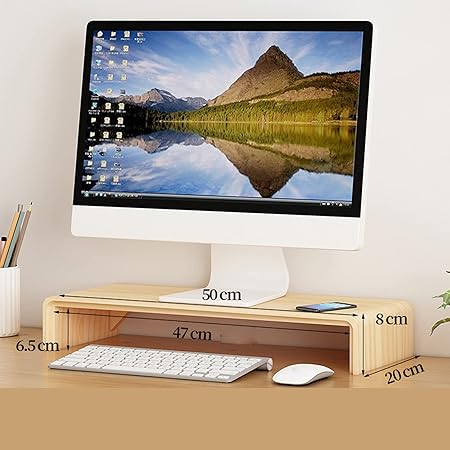 Amazon Co Jp 木製コンピュータラップトップモニタースタンド デスクモニタースタンド コンピュータ用モニタースタンドライザー オフィス デスク アクセサリ用 A 50xx8cm x8x3inch パソコン 周辺機器