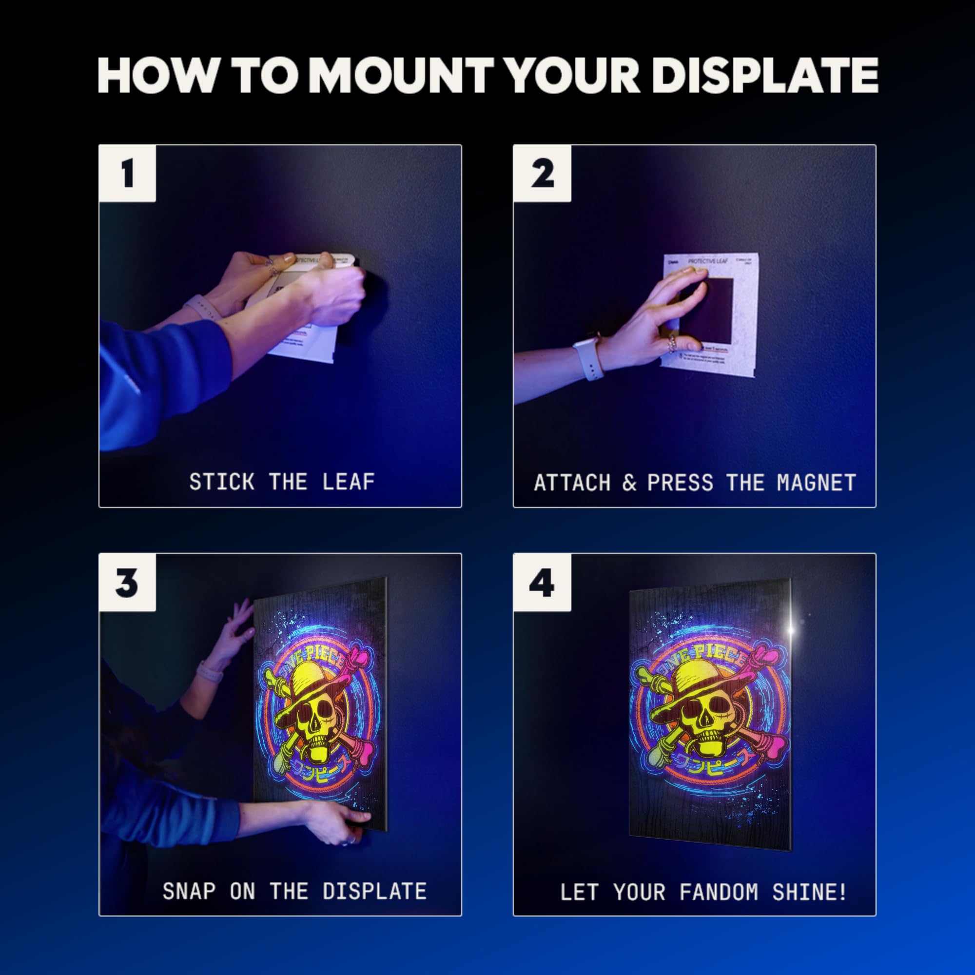 Displate Metall poster One Piece Live Action One Piece Neon Jolly Größe L | Bilder Wanddeko Wohnzimmer & Schlafzimmer Wandbilder, Geschenk. Wandkunst mit Magnet-Befestigung, ohne Bohren.