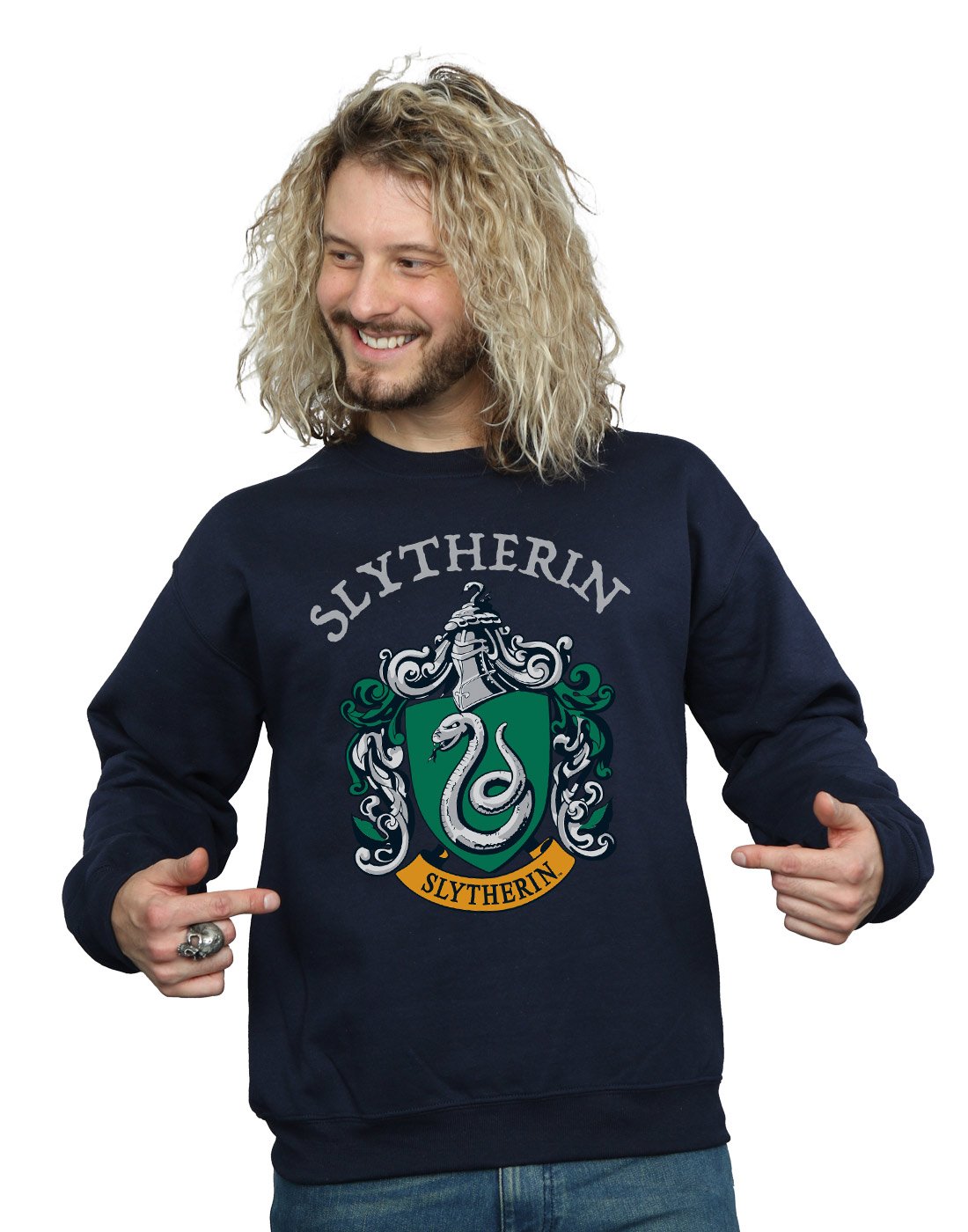 Absolute Cult Men's Navy Blue Harry Potter Slytherin Crest Sweatshirt XX-Large
