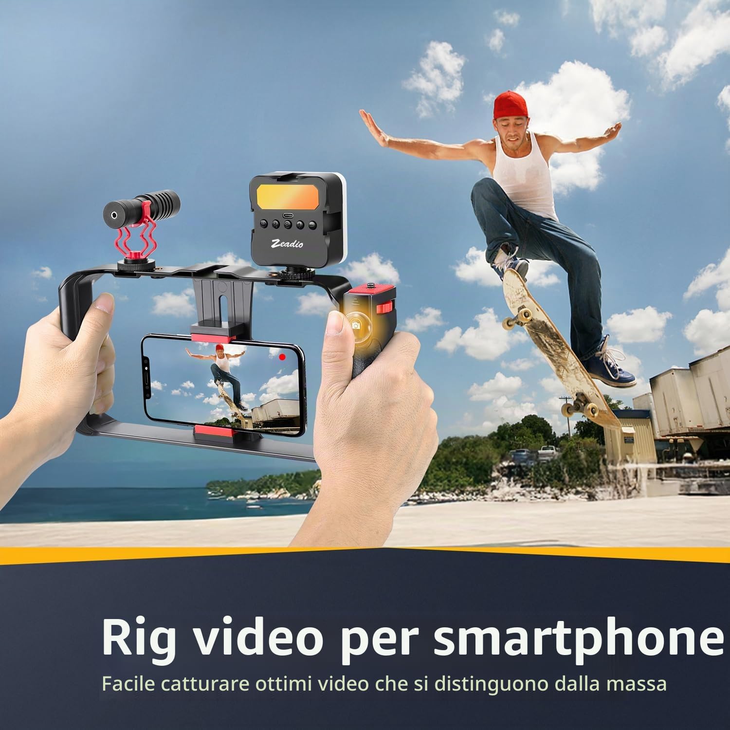 Zeadio Kit Video Rig per Smartphone All-in-One, Gabbia Regolabile con Luce Video RGB, Microfono Shotgun e Stabilizzatore Video Universale – Ideale per Filmmaking, Vlogging, YouTube, TikTok ecc