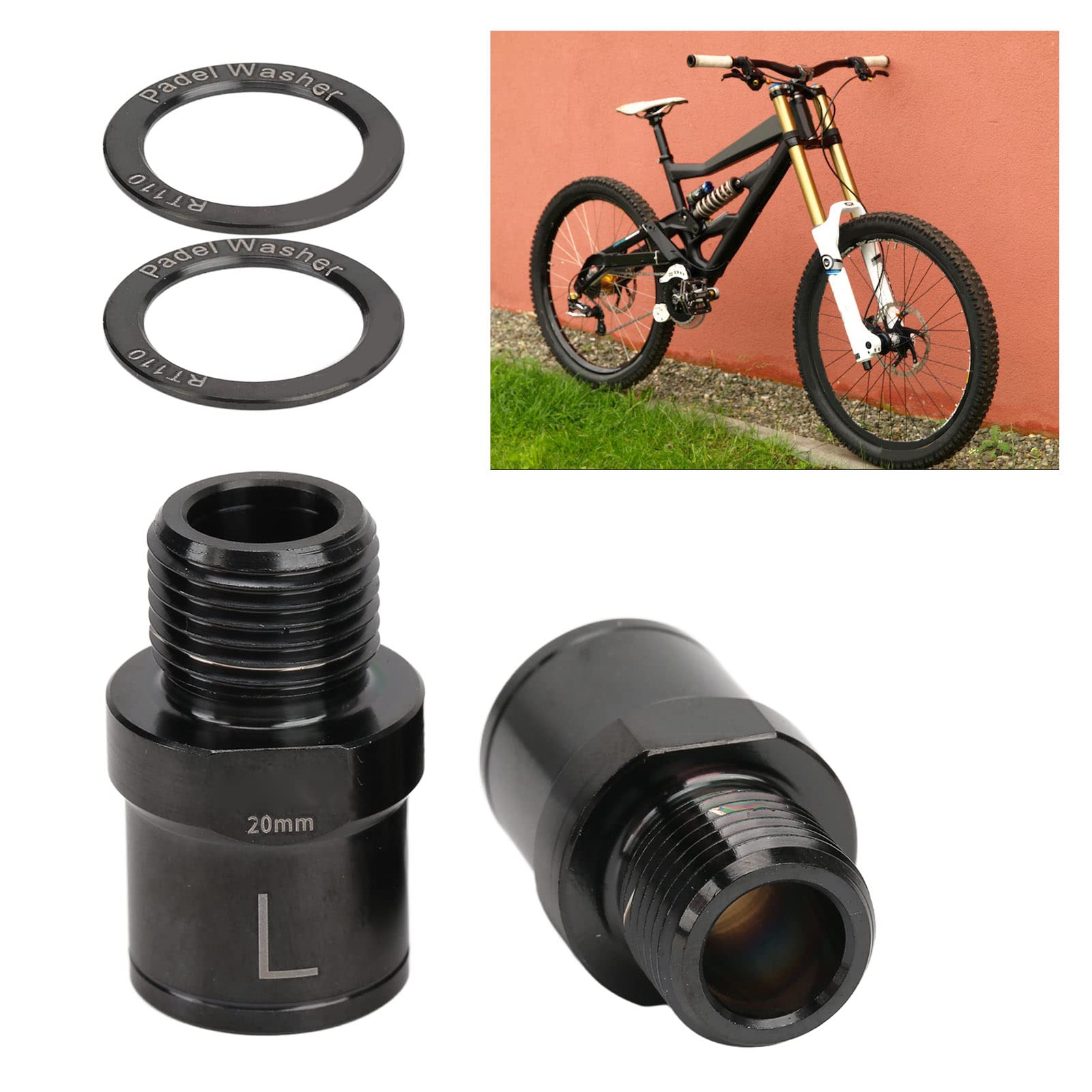BuyWeek Extensor de Pedal de Bicicleta, 1 Par Extensión de Pedal de Aleación de Titanio Adaptador de Pedal de 20 mm con Espaciador de Pedal (Negro)