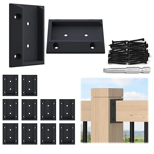 Miniatura 9 de Muzata Juego de 40 soportes de barandilla de cubierta, conectores de riel para barandillas de 2 x 4 (1.5 x 3.5 pulgadas) con 246 tornillos de