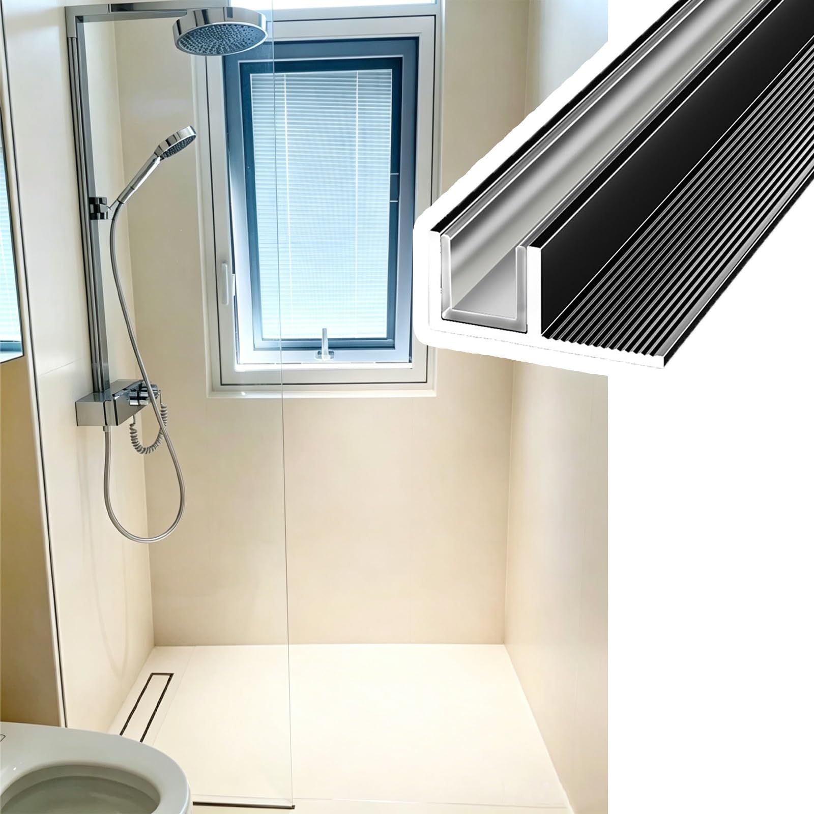 Djphofs One Color Solid Fixed Shower Glass Panel F Channel, Heavy-Duty Aluminum Alloy, Waterproof Versatile Bath Panels Radius Custom Length(L1.2m(47In) W10mm(25/64In))