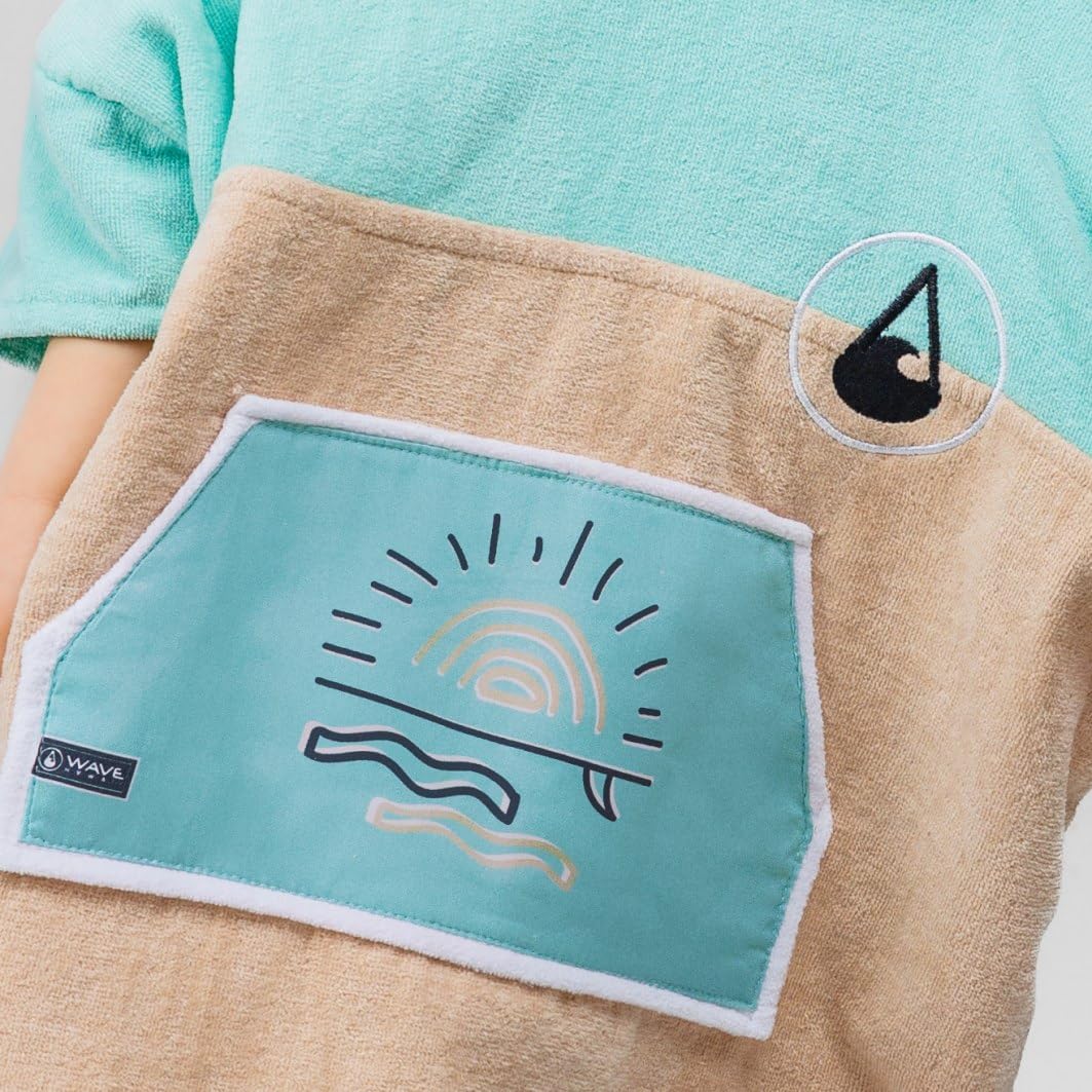 WAVE HAWAII Surfponcho für Körpergrößen von 90-120 cm Poncho ÖKO Baumwolle Umkleidehilfe für Schwimmen Strand Surfen Surf Poncho Badeponcho Duschponcho für Kinder Jungen Mädchen Damen