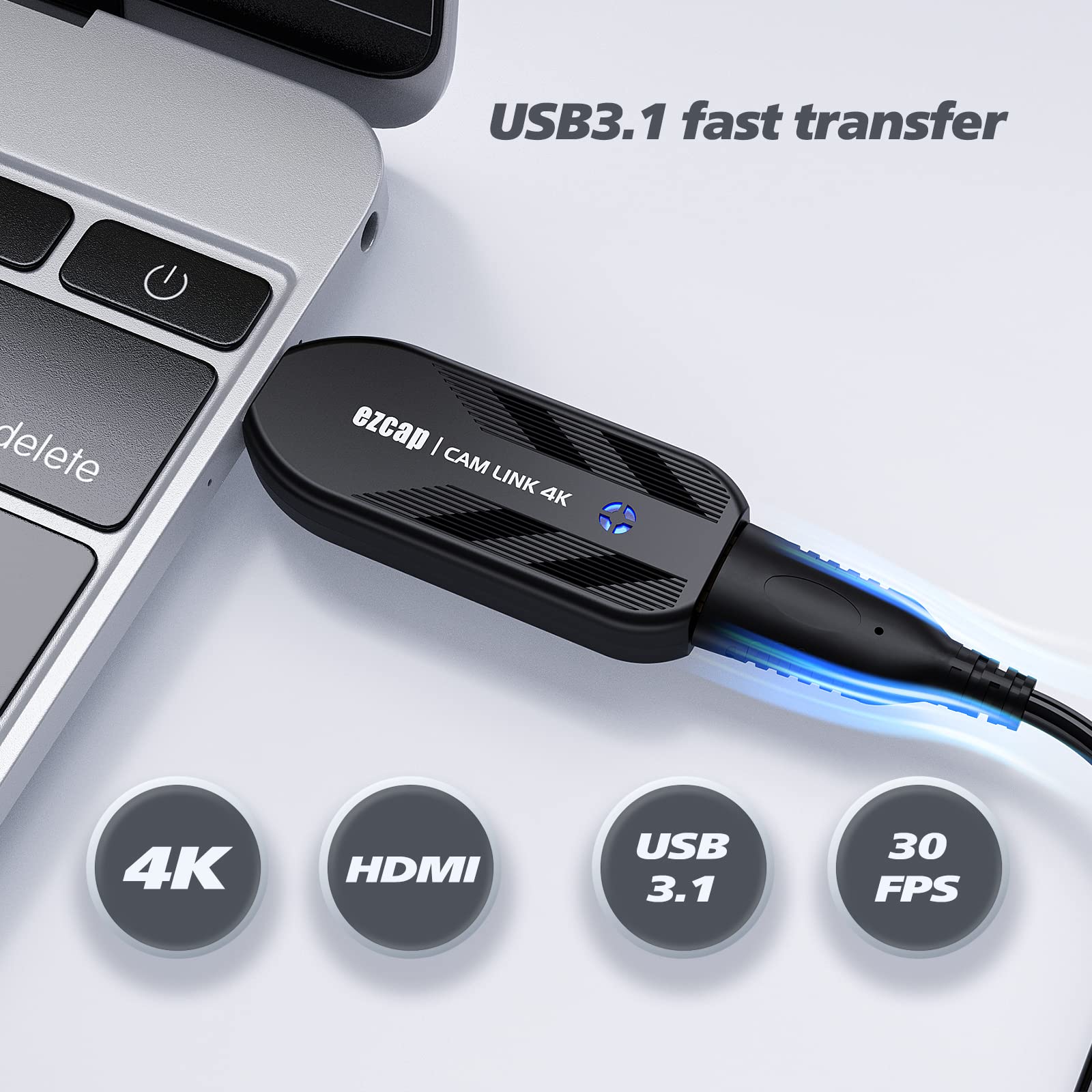 Ezcap331 Cam Link 4K, USB3.1 Capture Card Record via DSLR, Camcorder and Action Cam etc. 1080P60 or 4K30 FPS Stream and Record, Compact HDMI Capture Device for PS5, PS4, Xbox One, Xbox 360, Switch
