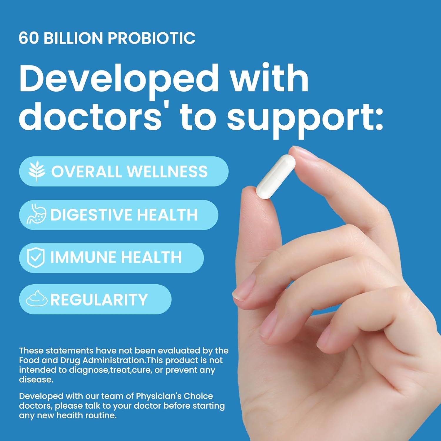 Probiotics 60 Billion CFU - 10 Strains - Immune, Digestive & Gut Health - Supports Occasional Constipation, Diarrhea, Gas & Bloating - for Women & Men - 60 ct - Image 2