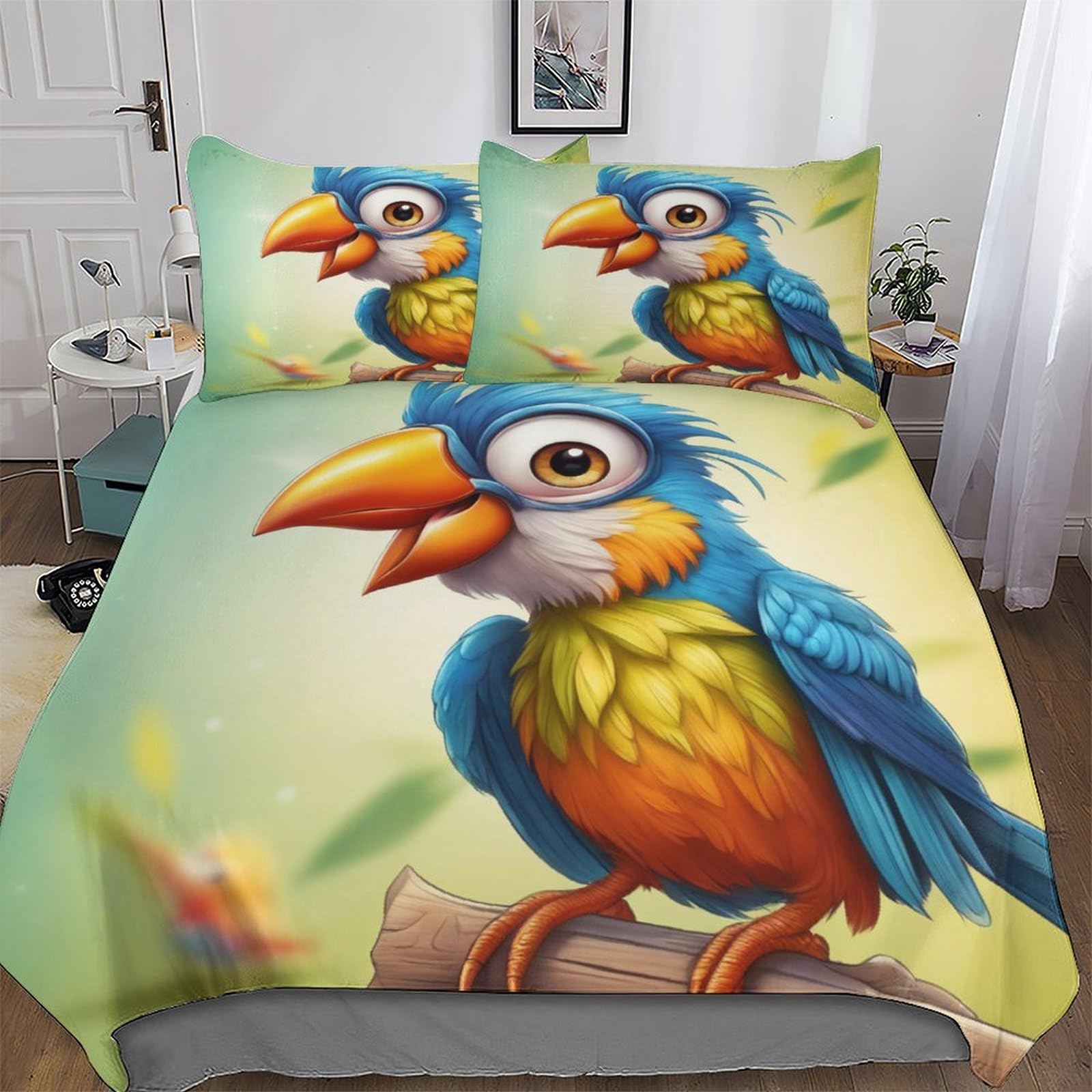 Housse de couette oiseau 3D avec zip pour lit 2 places sans repassage