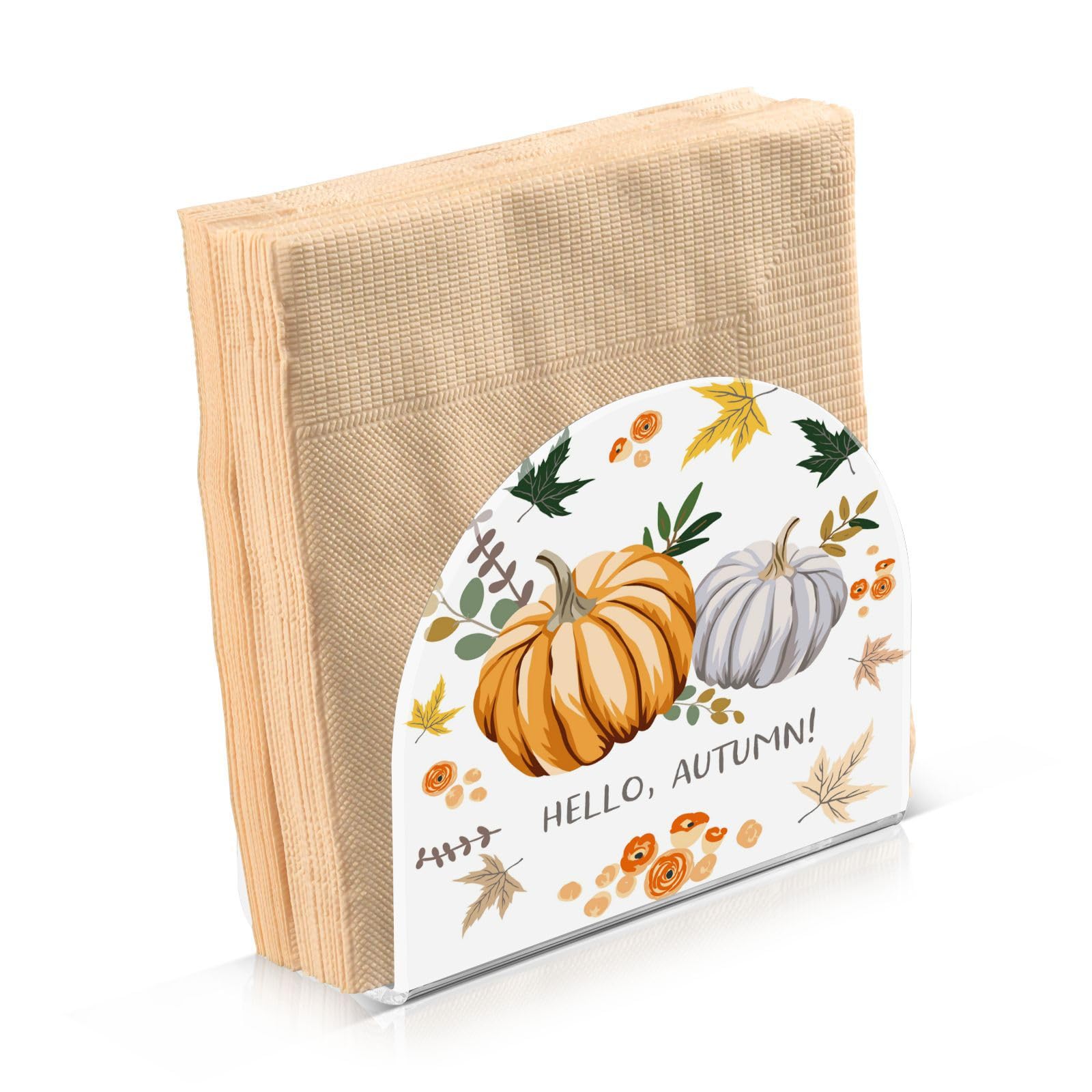 Fall Pumpkin Napkin Holder - Acrylic U-Shaped Tabletop Dispenser For Tissues & Paper Napkins (10.5x12.5x5cm)