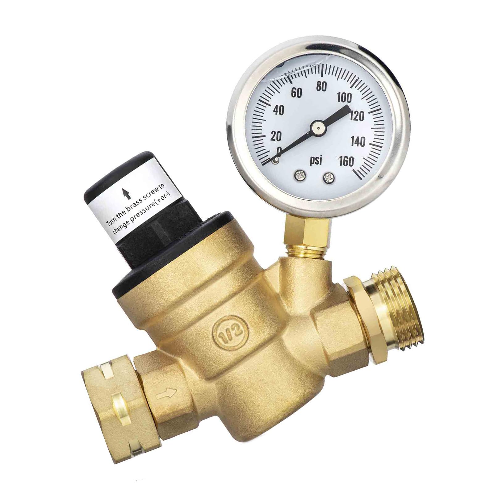 Apglsxy 160Psi Adjustable Pressure Regulator With Gauge, Filtered Inlet For Campers Manual Adjustable Water Pressure Regulator With Gauge High Precisions For Campers