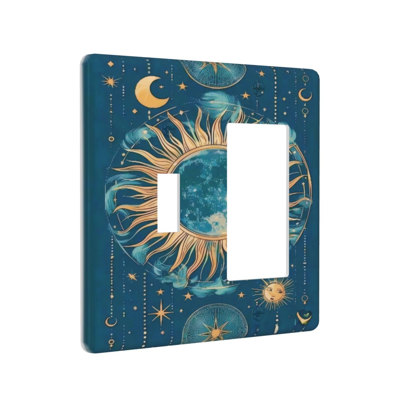 Xuejiaku Decorative Outlet Covers Boho Turquoise Minimalist Gold Sun Moon Phase 2 Gang 1 Gang Wall Plate Single Toggle Rocker Combo Light Switch Covers Plate Jumbo Switch Plate Cover