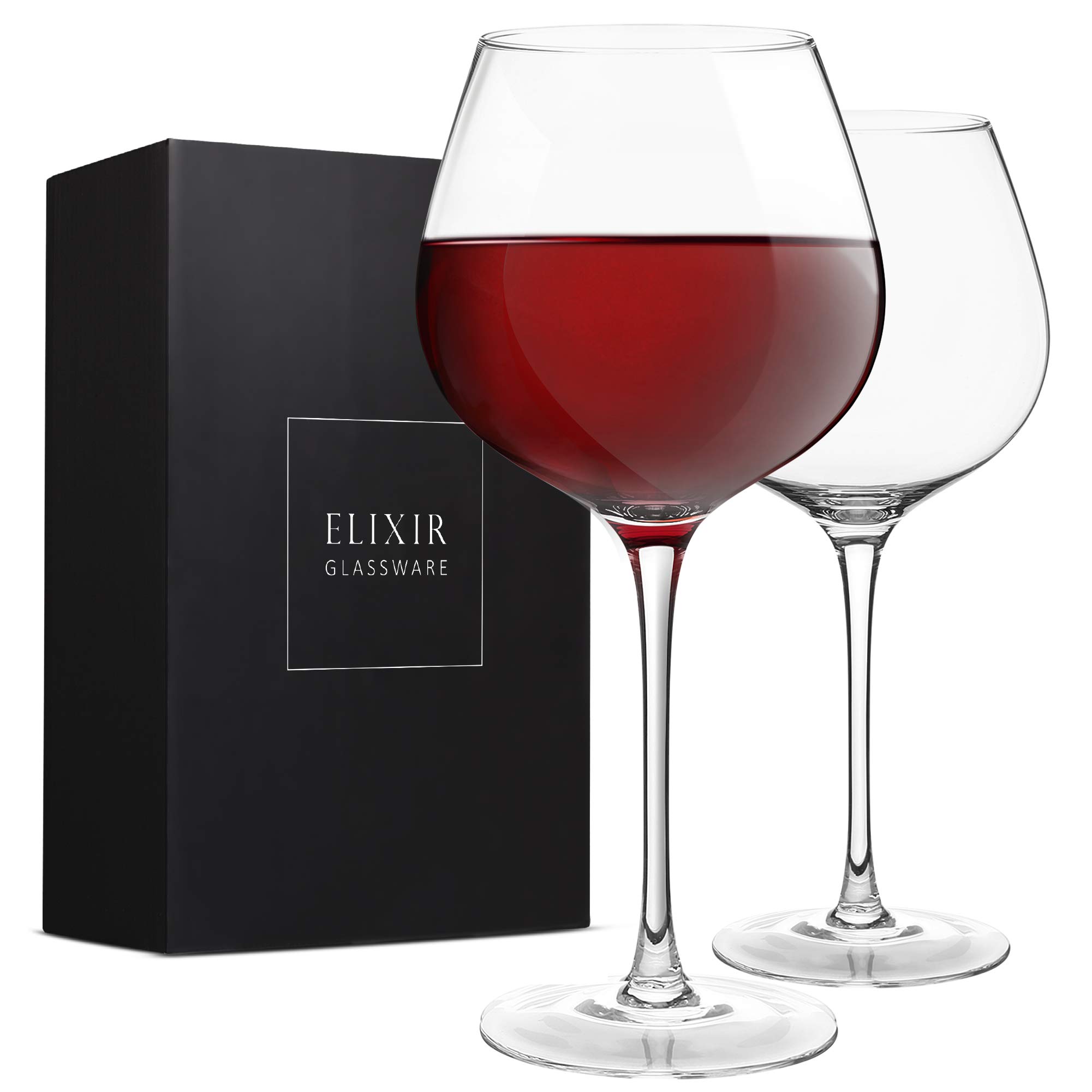ELIXIR GLASSWARE Red Wine Glass Set of 2 - 22 oz Large Hand Blown Long Stem Crystal Glasses - Housewarming Gifts for Women and Men