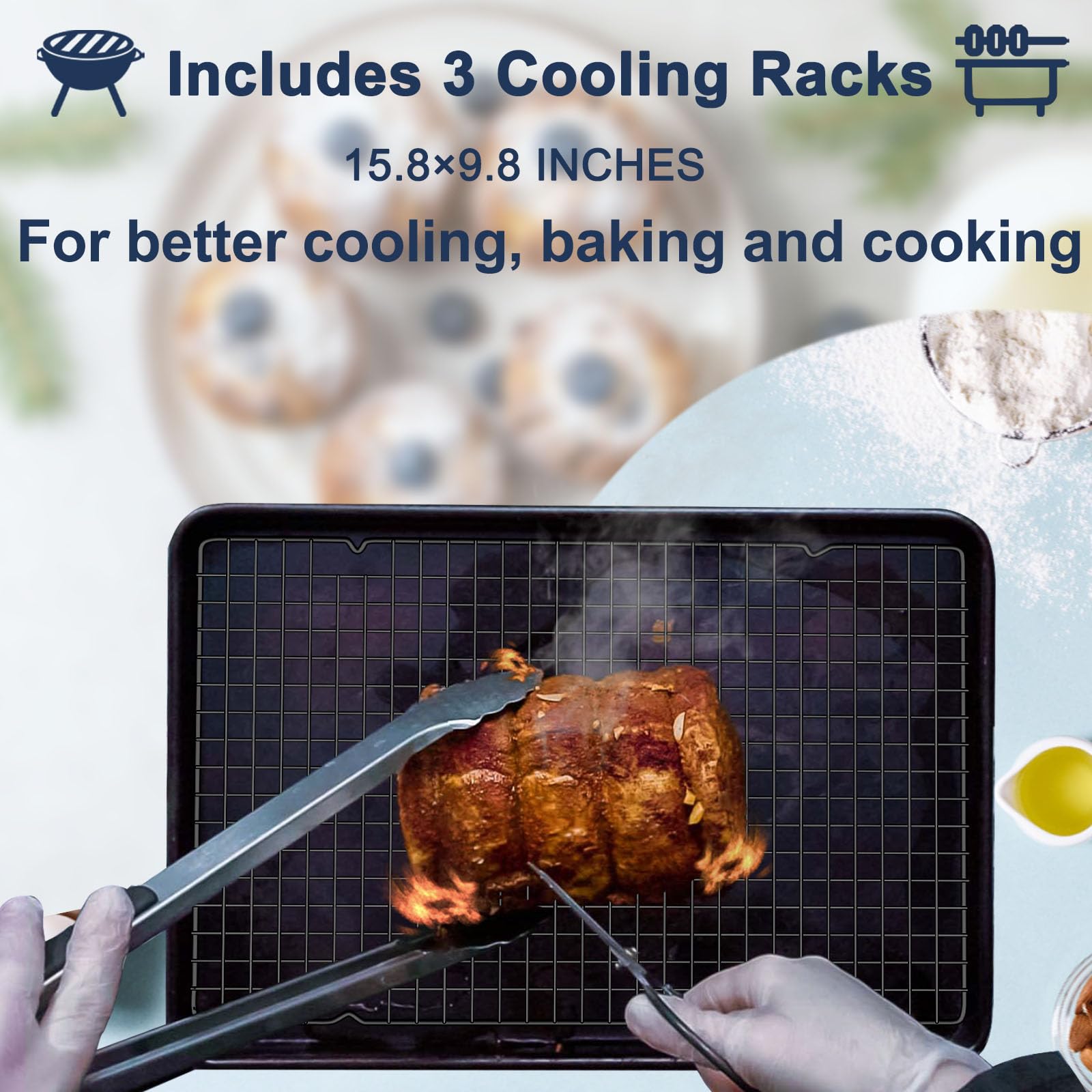 Hunnycook 15.8”×9.8” Cooling Rack, 3 Stainless Steel Baking Rack - Image 4