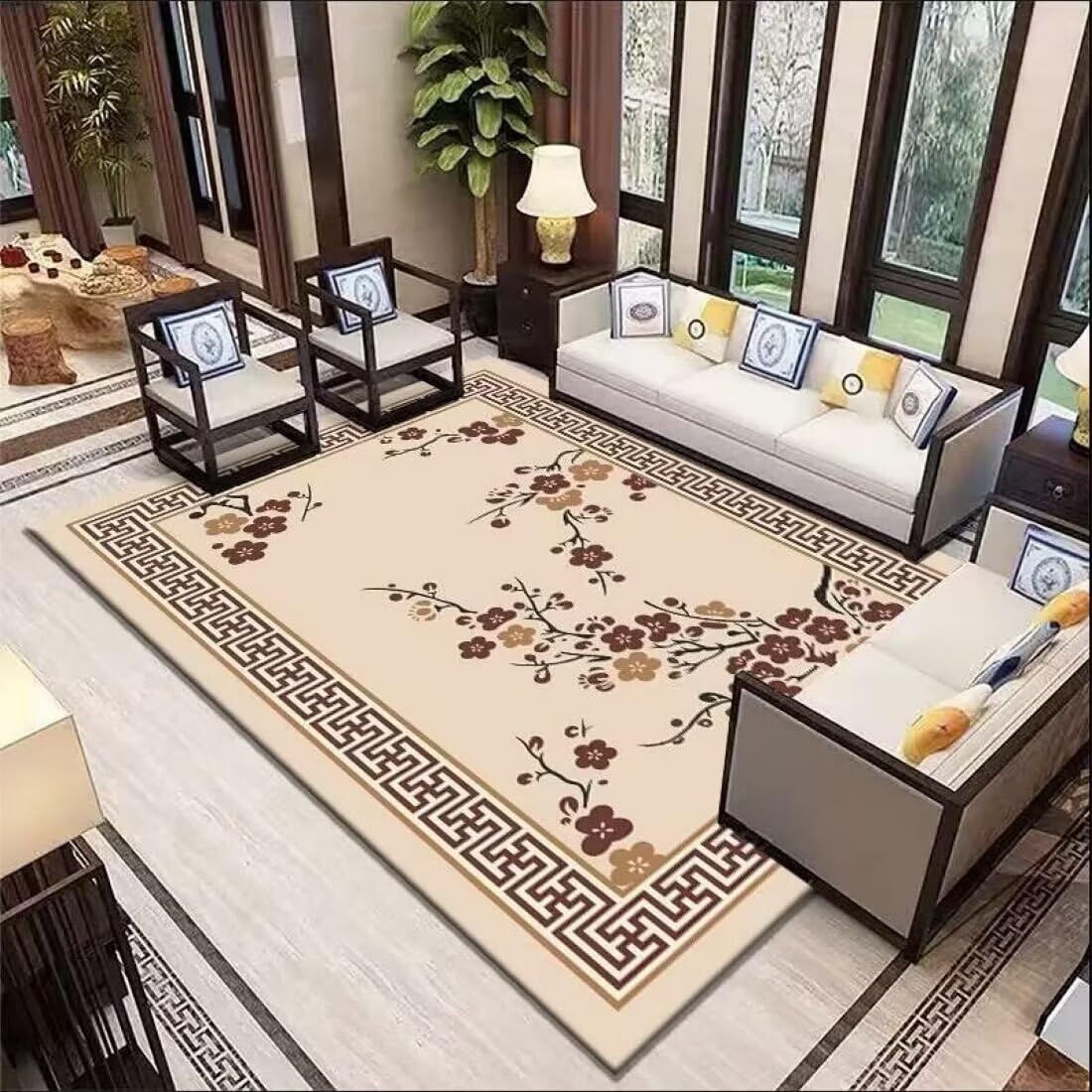 Tapis salon style chinois antidérapant 170x240cm fini les glissades sous le canapé