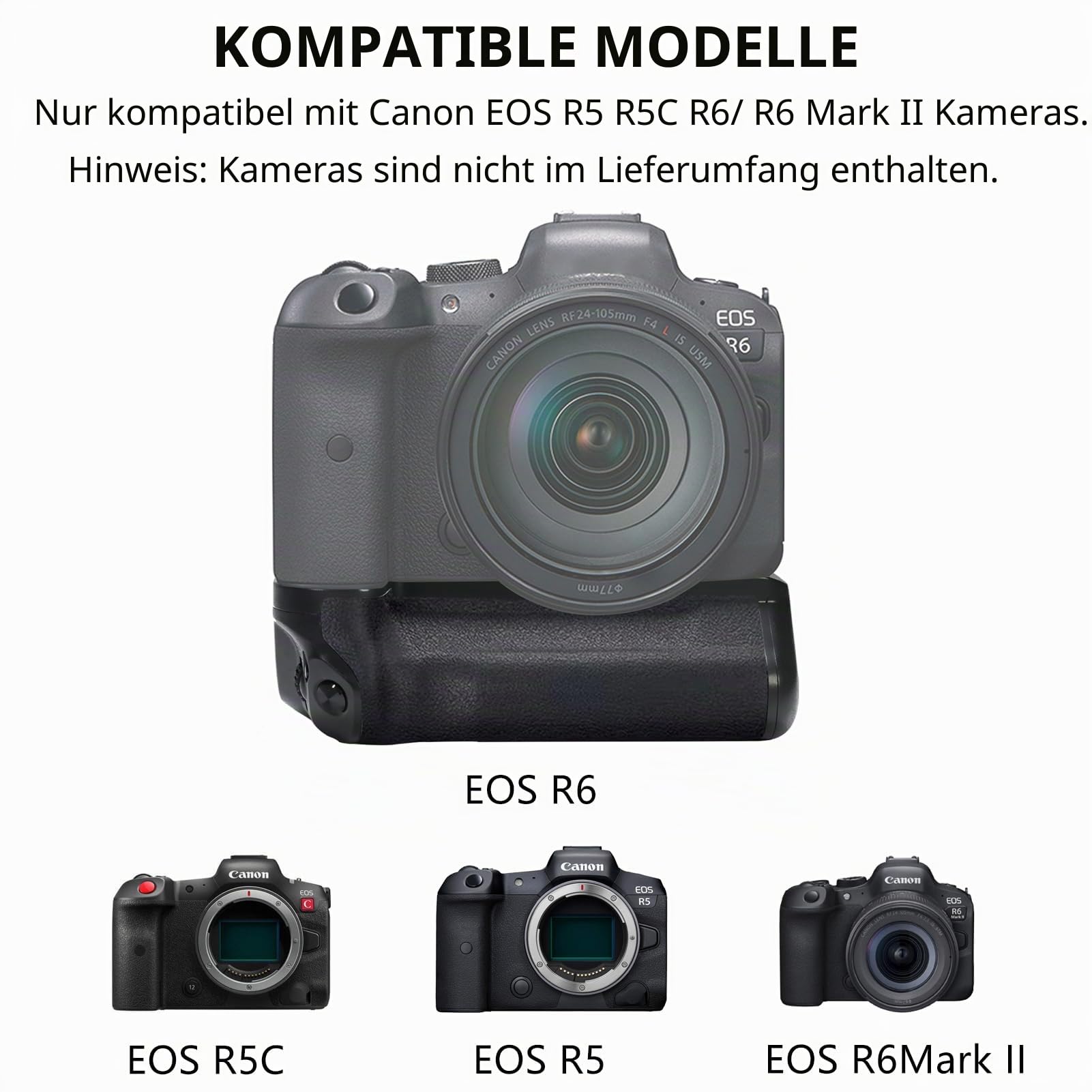 Verbesserter R5/R6 Batteriegriff BG-R10, kompatibel mit Canon EOS R5 R5C R6 R6 Mark II Kameras, Synchronisation der Funktionen, bietet Platz für 2 LP-E6/N/NH wiederaufladbare Lithium-Ionen-Akkus